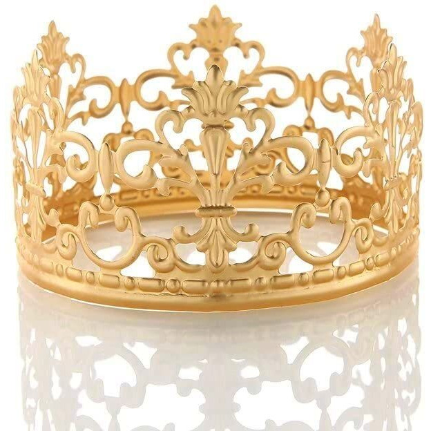 (Matted Golden) Vintage Crown Cake Topper Royal-Themed Baby Shower Decorations Princess And Prince Headpiece 3.9 X 2.3 Inch