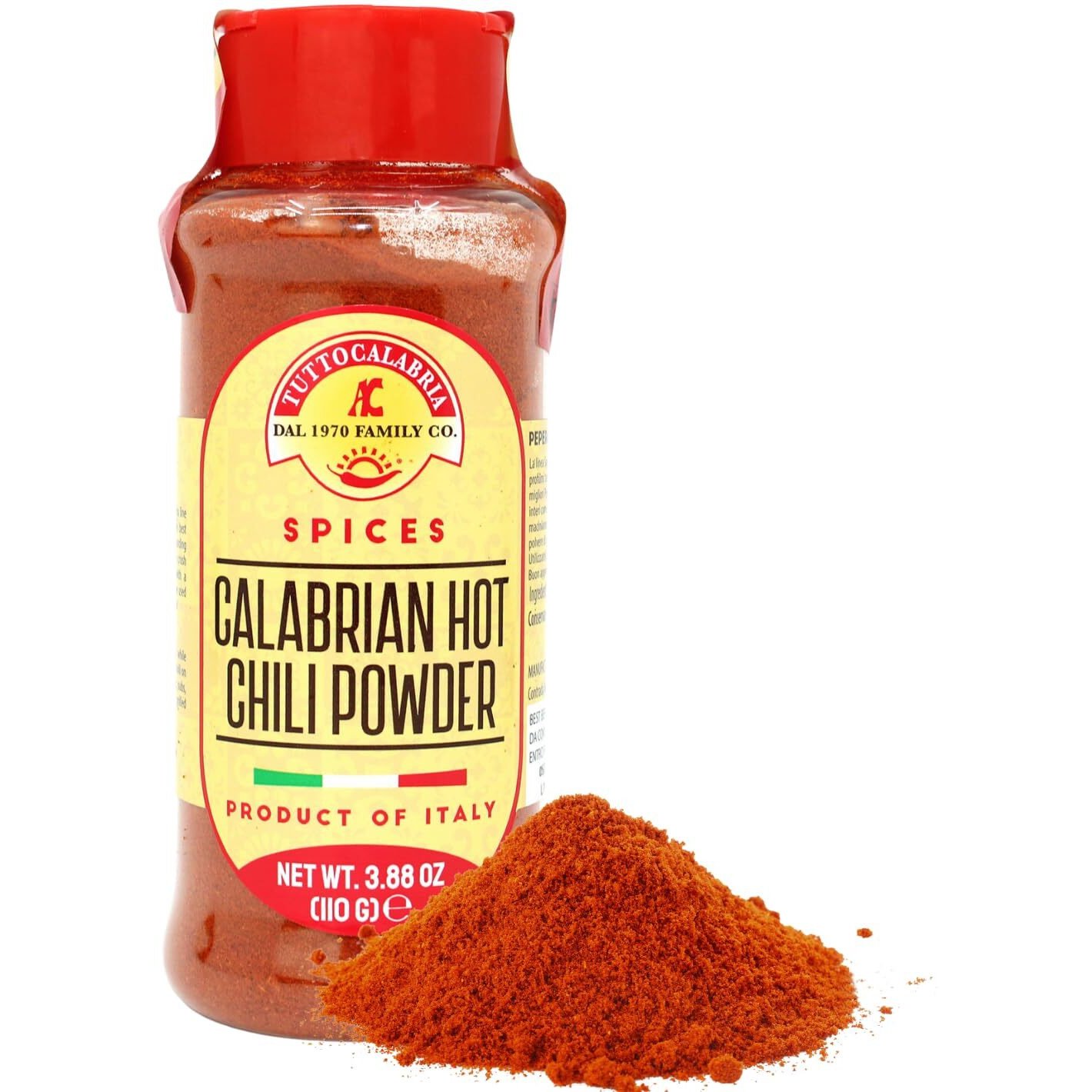 Calabrian, Chili Powder, Hot, Shaker, 110 G, 3.88 Oz All Natural, Non-Gmo, Product Of Italy, Tuttocalabria