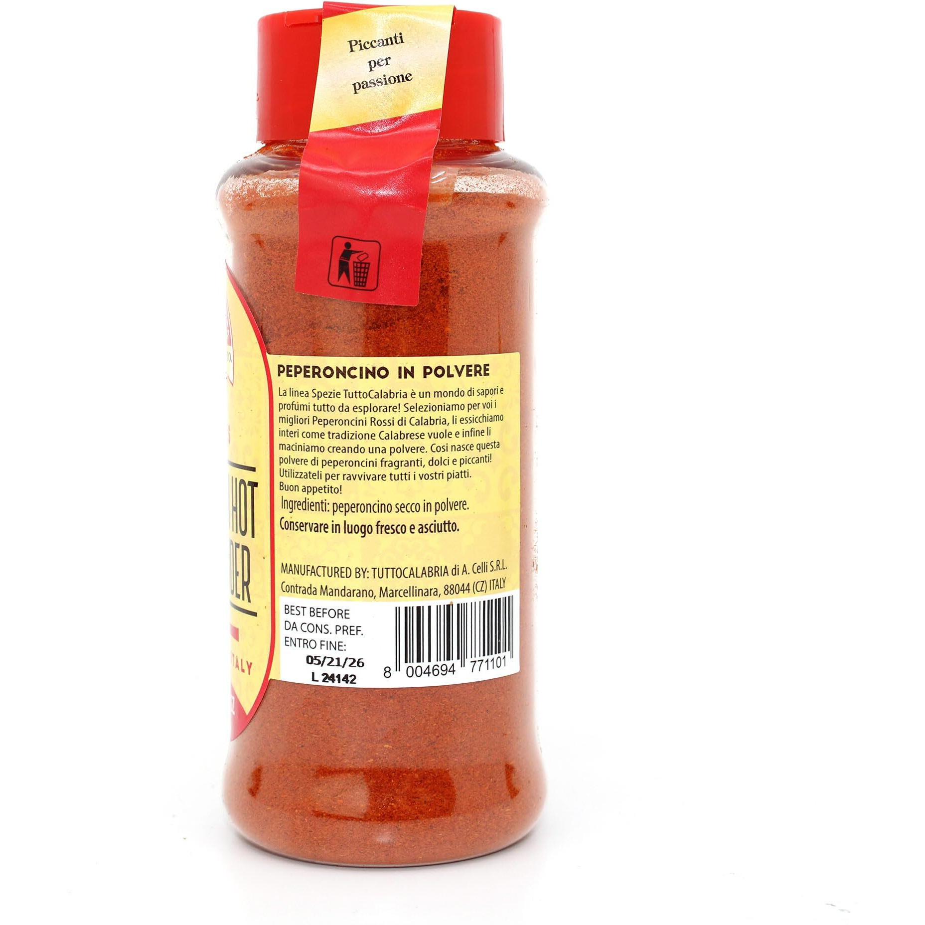 Calabrian, Chili Powder, Hot, Shaker, 110 G, 3.88 Oz All Natural, Non-Gmo, Product Of Italy, Tuttocalabria