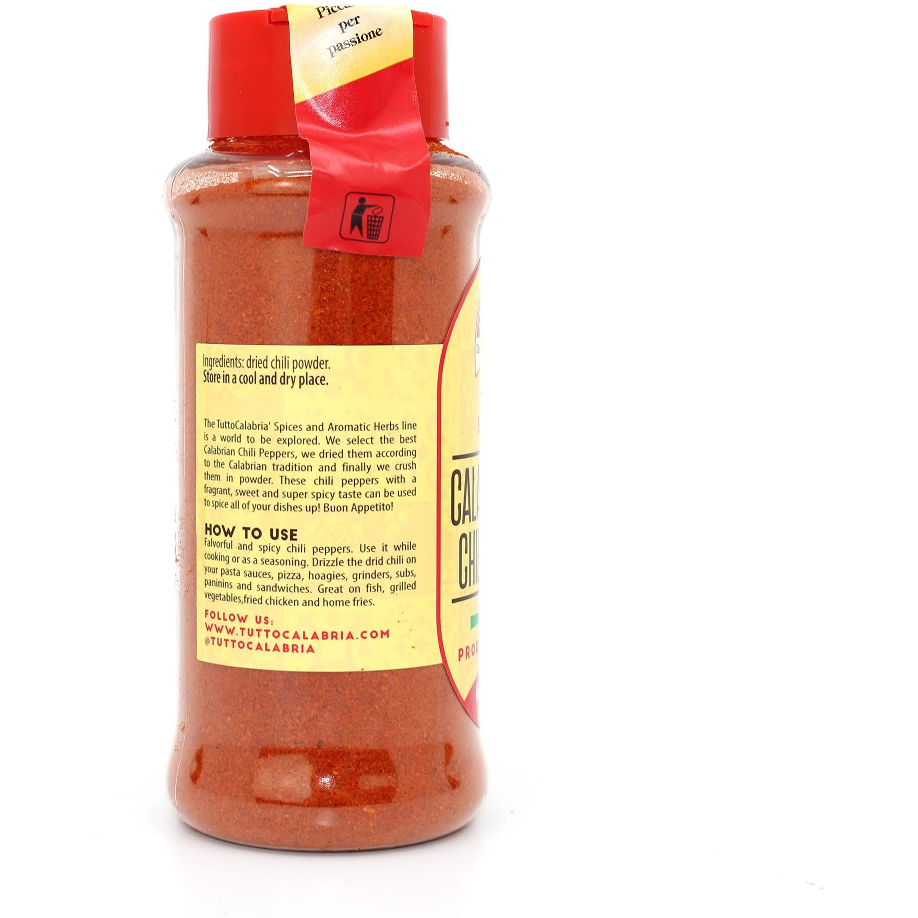Calabrian, Chili Powder, Hot, Shaker, 110 G, 3.88 Oz All Natural, Non-Gmo, Product Of Italy, Tuttocalabria
