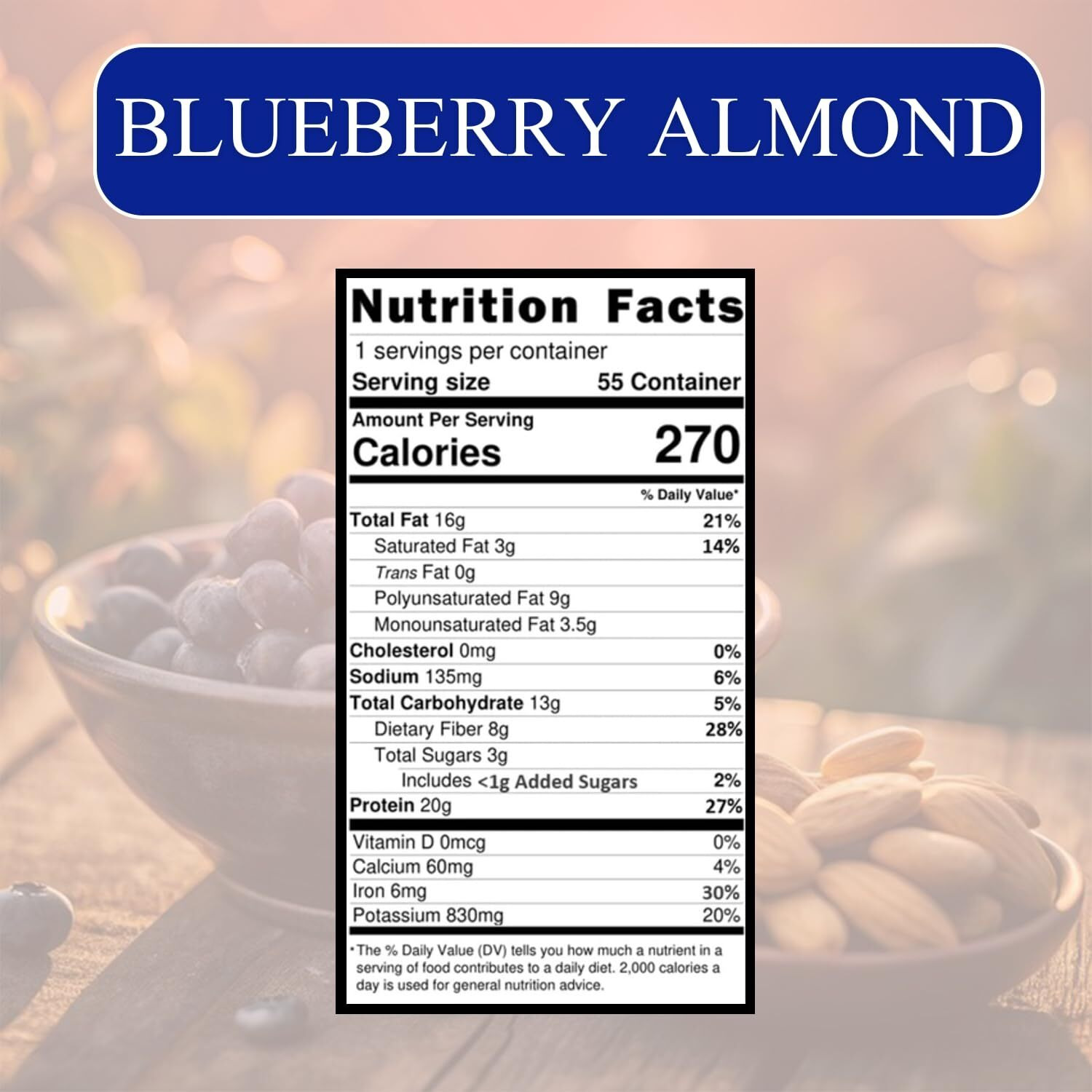Folk Revival Blueberry Almond Hot Cereal | 20G Protein, 5G Net Carbs, High Fiber Instant Meal With Acorns - Non Gmo, Gluten Free, Keto Friendly - 6 Cups Per Case