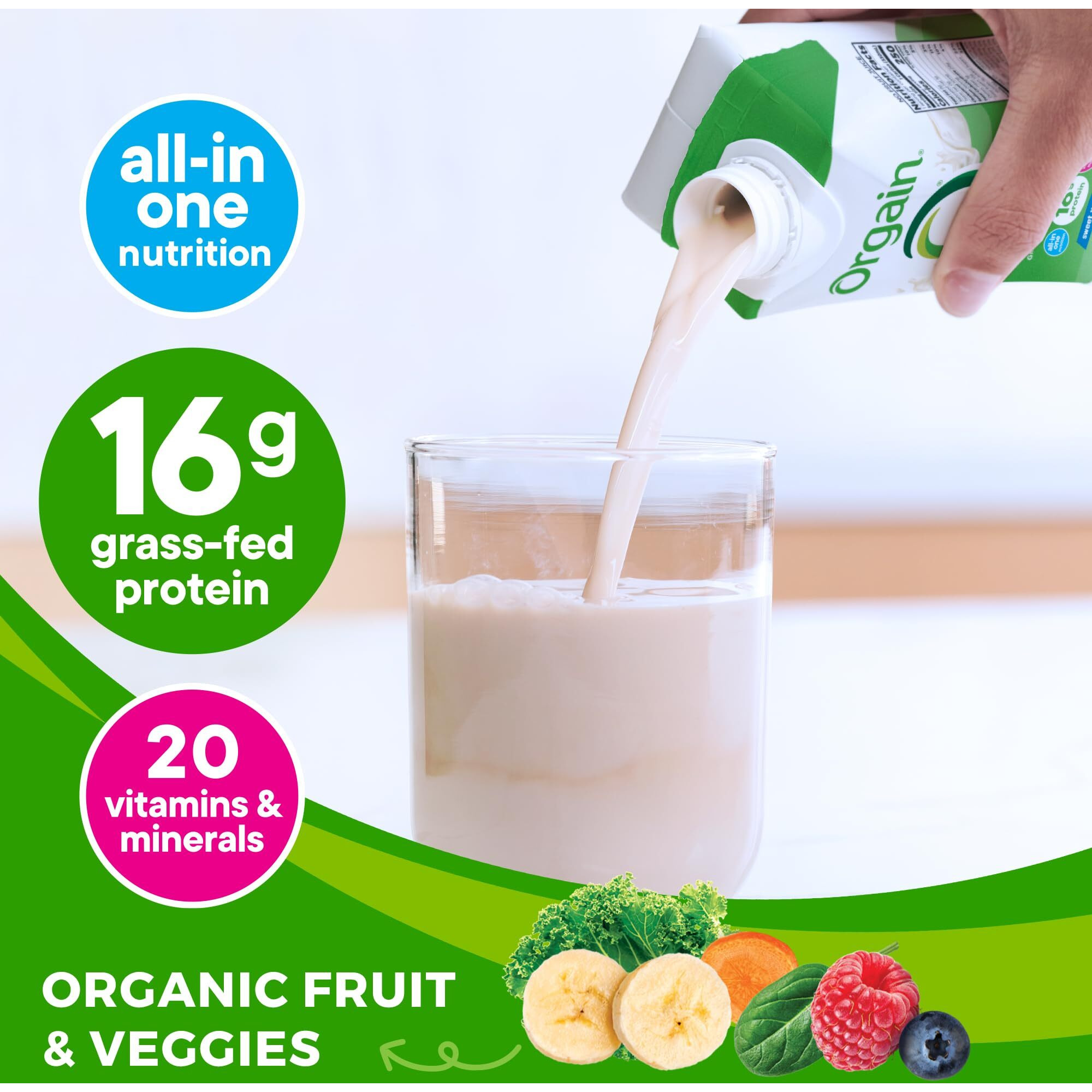 Orgain Organic Nutritional Protein Shake, Vanilla Bean - 16G Grass Fed Whey Protein, Meal Replacement, 20 Vitamins & Minerals, Fruits & Vegetables, Gluten Free, Non-Gmo, 11 Fl Oz (12 Pack)
