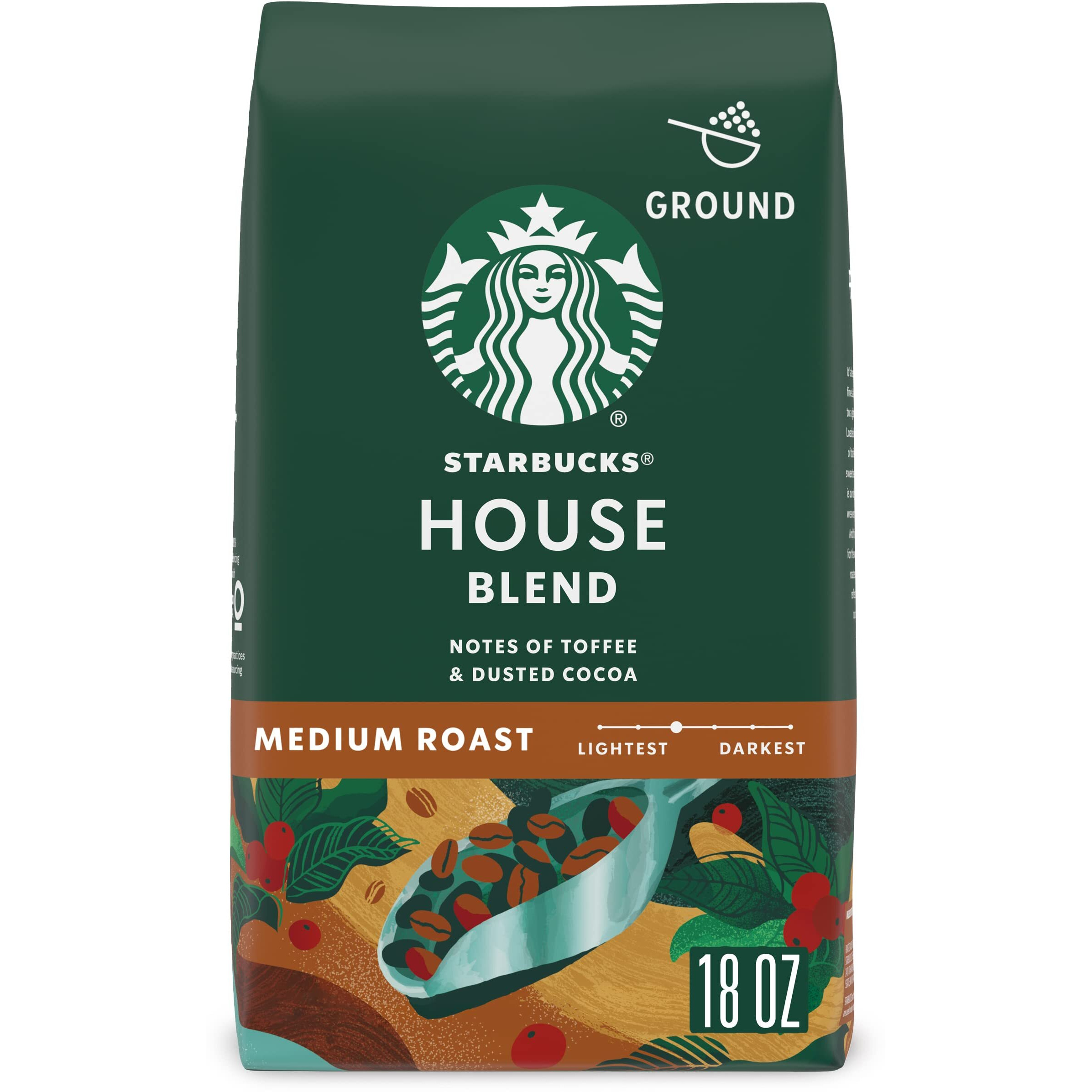 Starbucks Ground Coffee, Medium Roast Coffee, House Blend, 100% Arabica, 1 Bag (18 Oz)