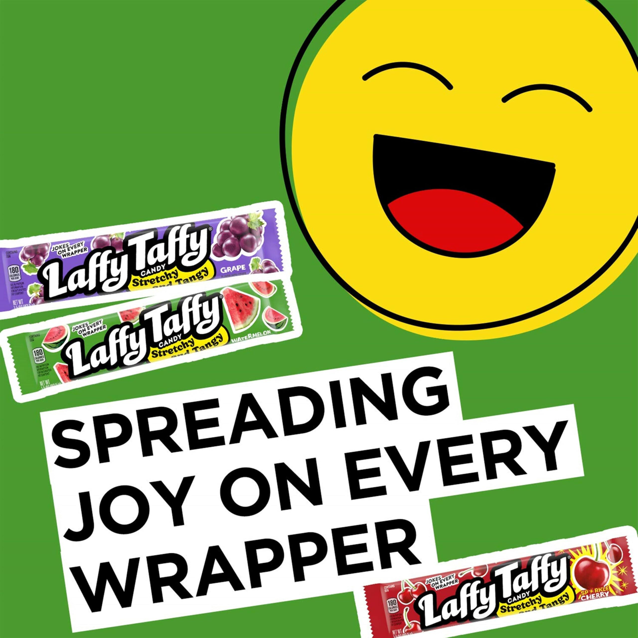 Laffy Taffy Stretchy & Tangy Variety Candy Box, Grape, Watermelon, And Cherry Flavors, 1.5 Ounce Bars (Pack Of 24)