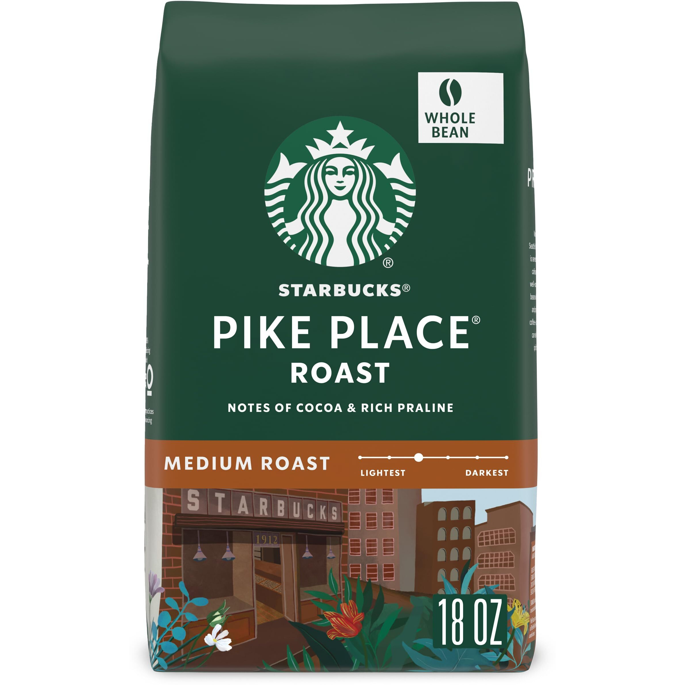 Starbucks Whole Bean Coffee, Medium Roast Coffee, Pike Place Roast, 100% Arabica, 1 Bag (18 Oz)