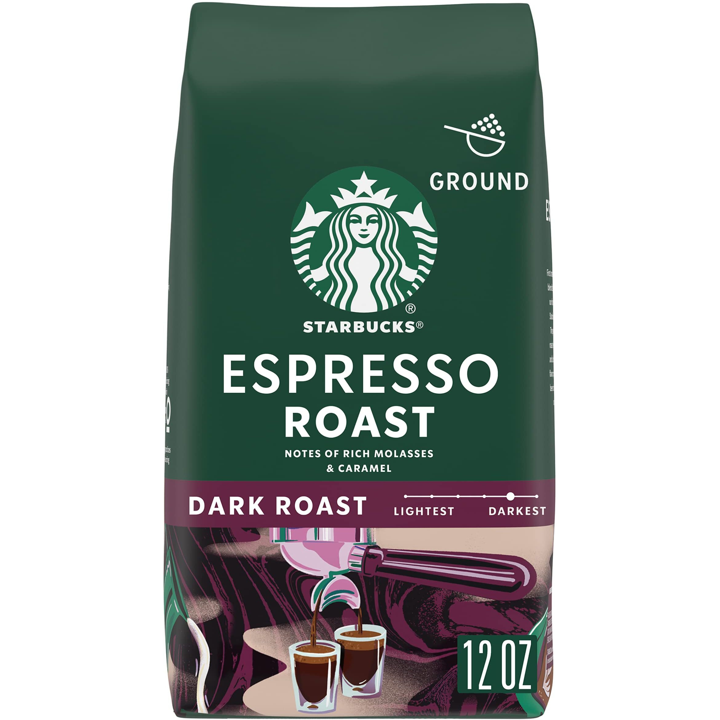 Starbucks Ground Coffee, Dark Roast Coffee, Espresso Roast, 100% Arabica, 1 Bag (12 Oz)
