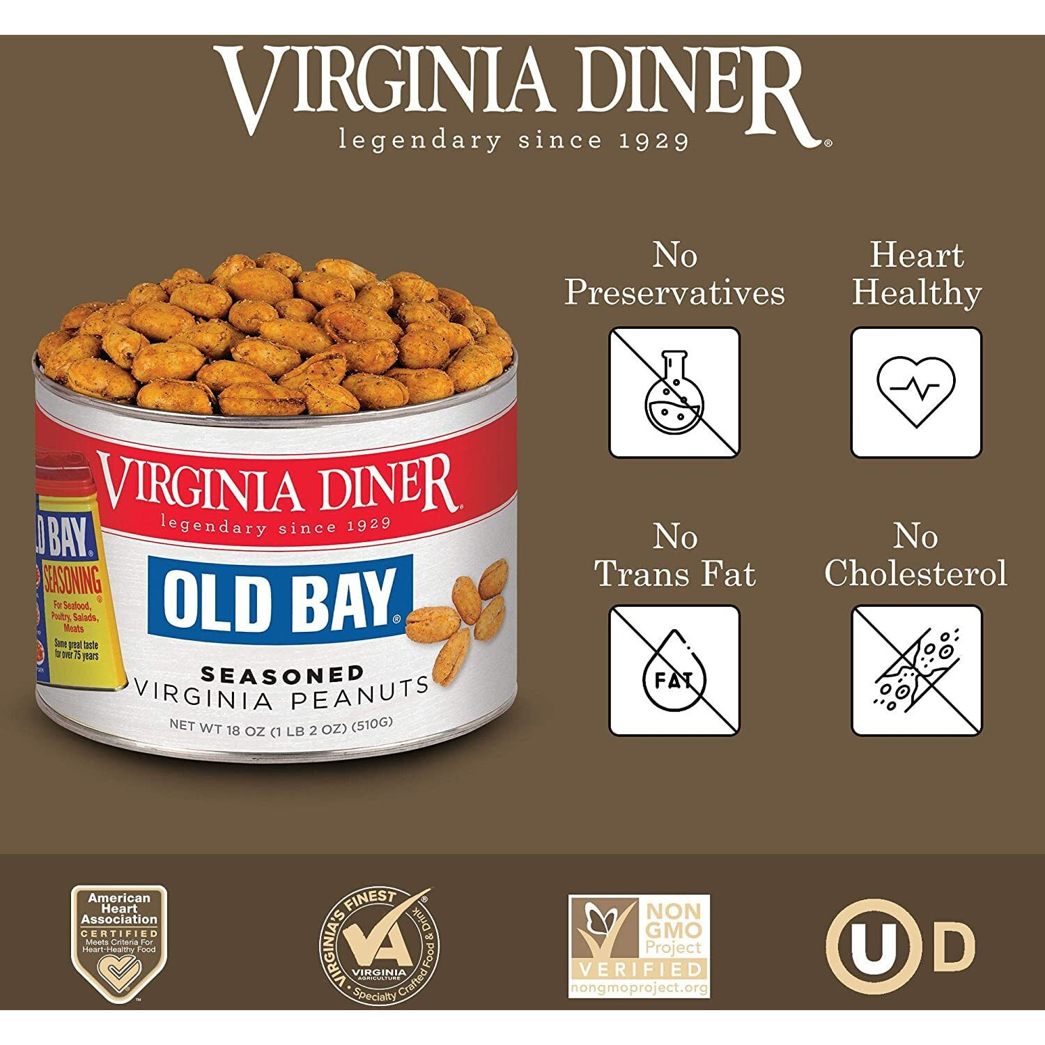 Virginia Diner - Gourmet Old Bay Seasoned Virginia Peanuts, 10 Ounce Tin