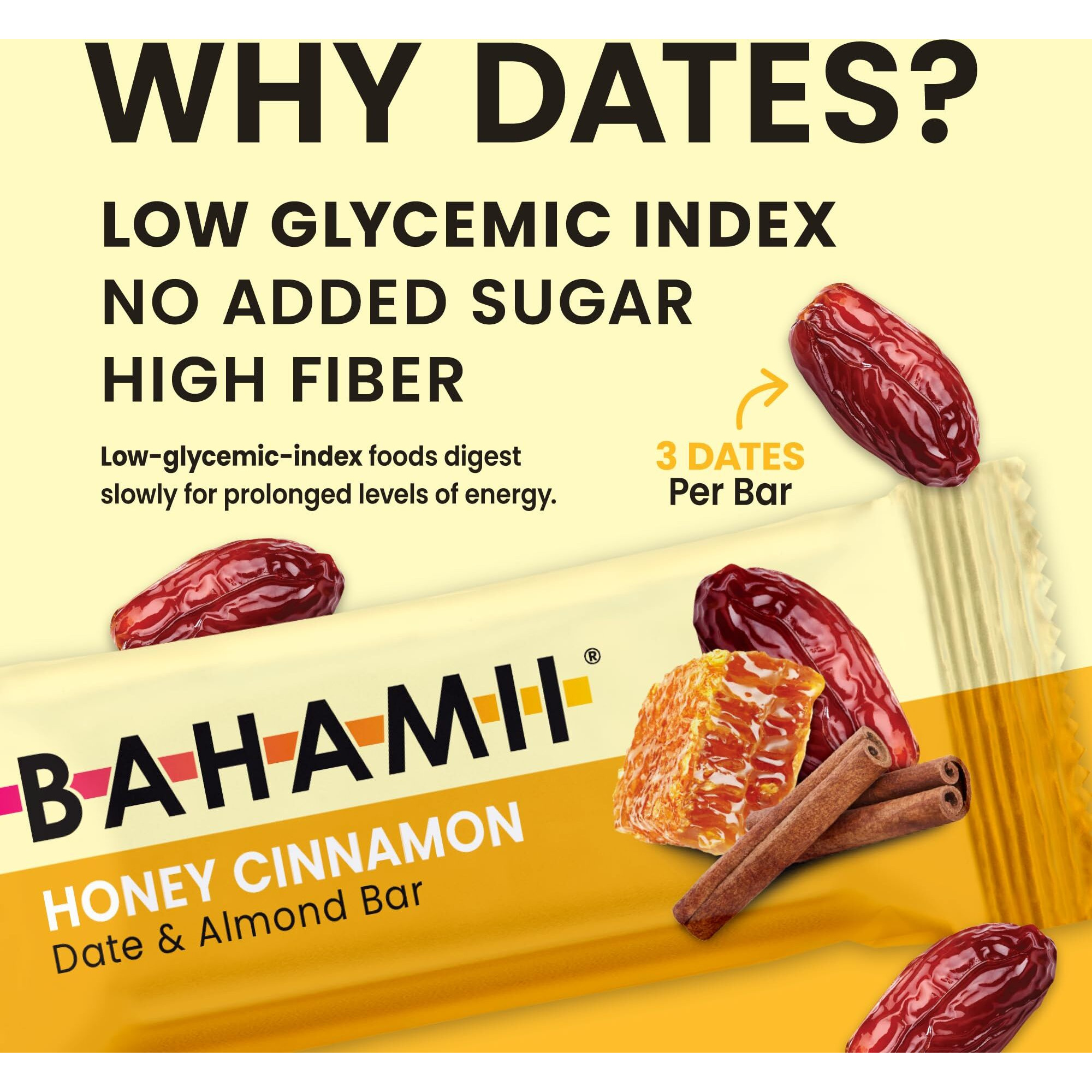 Bahamii Date And Almond Bars, Honey Cinnamon - Non Gmo Healthy Snacks, Gluten Free - Dairy Free, Organic Honey, Kosher - 12 Count