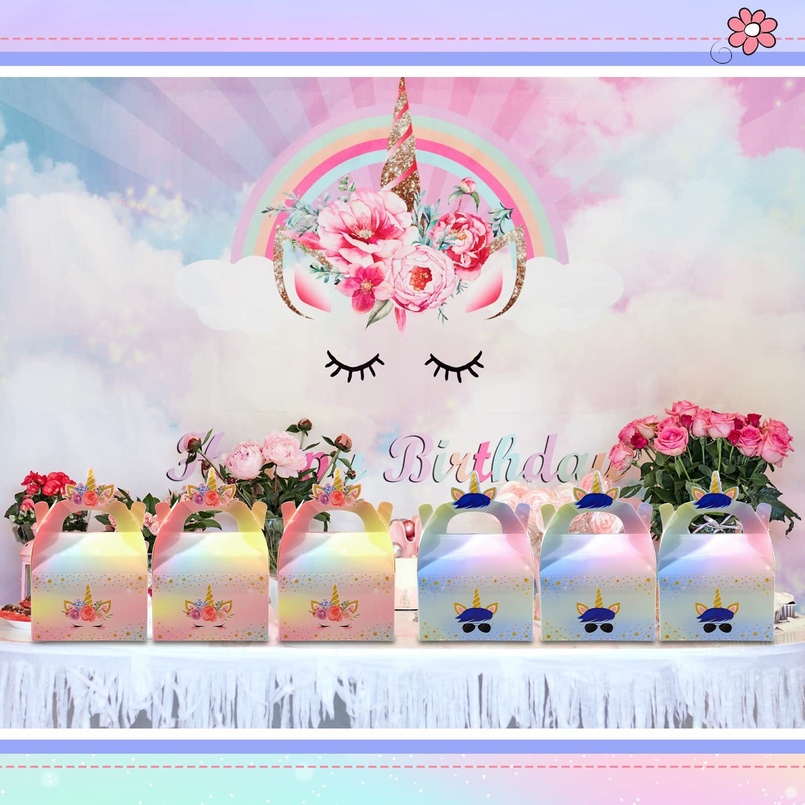 Unicorn Gift Boxes Party Supplies Unicorn Party Favor Boxes Rainbow Unicorn Theme Treat Boxes Candy Goodies Gift Boxes For Girls Boys Kids Birthday Party Decorations Supplies (Unicorn, 24 Pieces)