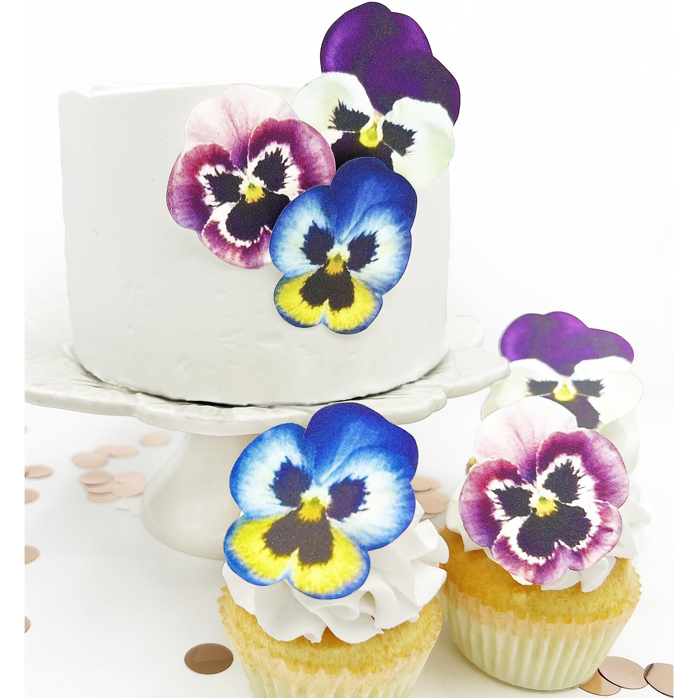 Sugar Robot Inc. Edible Wafer Pansies Premium Crafted Made In The Usa Cake And Cupcake Toppers, Decoration (Pansy)