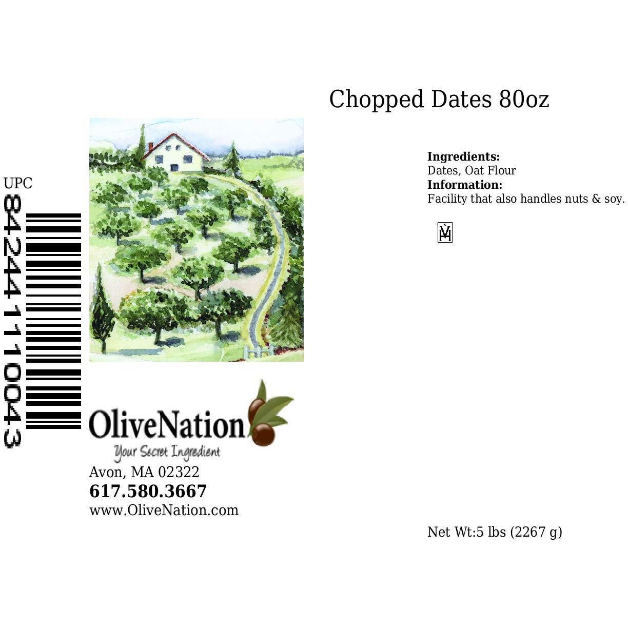 Olivenation Chopped Dates, Dusted In Oat Flour, Non-Gmo, Kosher, Vegan - 80 Ounces