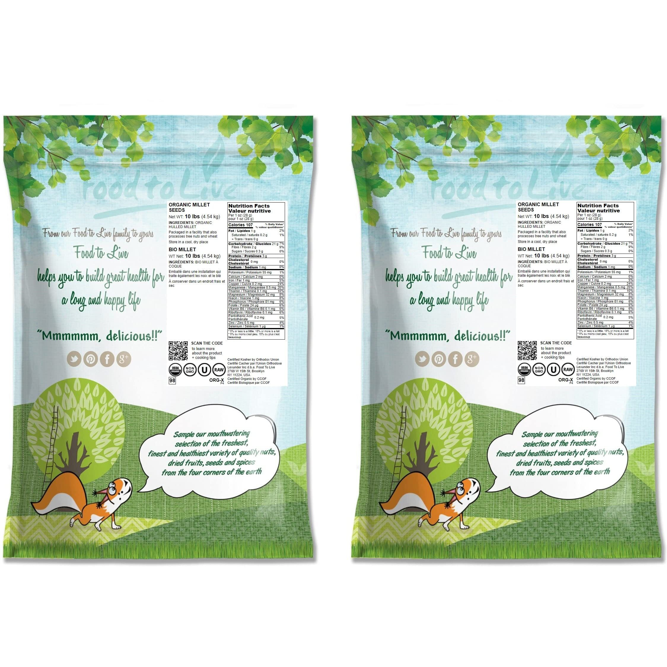 Food To Live Organic Hulled Millet, 20 Pounds - Whole Grain Seeds, Non-Gmo, Kosher, Raw, Bulk, Product Of The Usa