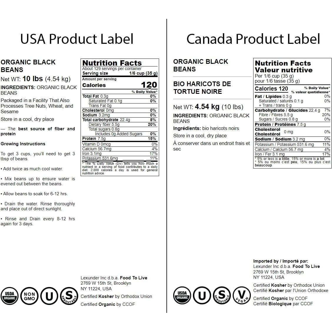 Food To Live - Organic Black Beans, 10 Pounds Non-Gmo, Whole Dried Beans, Sproutable, Vegan, Kosher, Bulk. Great Source Of Plant Based Protein, Fiber. Great For Bean Soup, Salads, Chili.