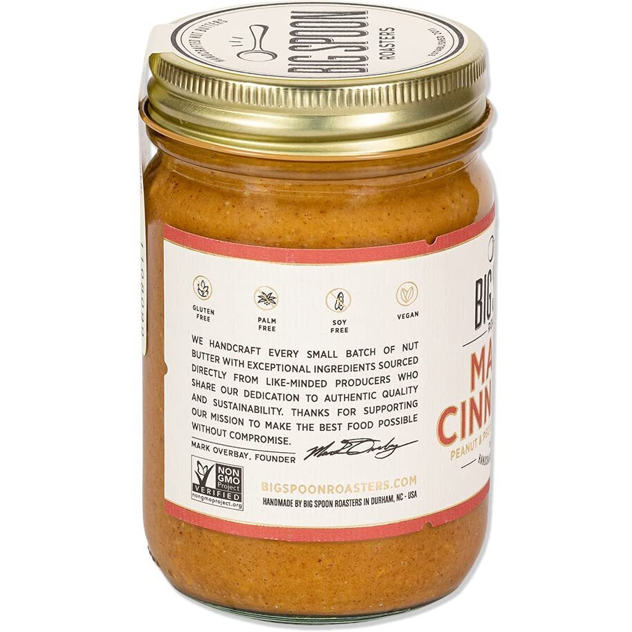 Big Spoon Roasters Maple Cinnamon Peanut & Pecan Butter - Low Sugar Peanut Butter - Creamy Peanut Butter W/Maple Syrup, Organic Peanuts & Pecans - Keto, Vegan, Palm Free Maple Nut Butter - 13 Ounces