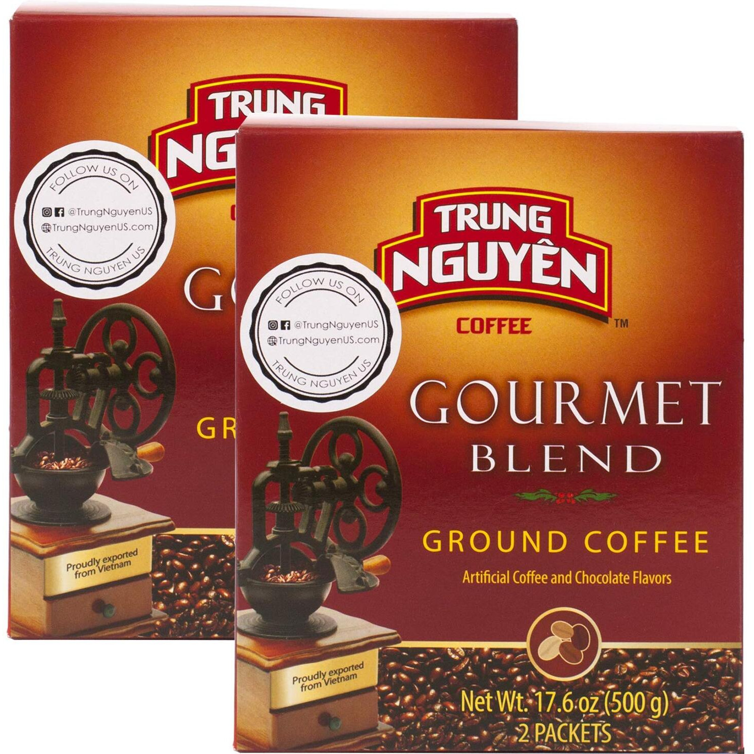 Trung Nguyen - Gourmet Blend - Roasted Ground Coffee Blend - Strong And Bold - Robusta, Arabica, Excelsa, & Catimor - Notes Of Chocolate, Spices, & Fruit - Vietnamese Coffee 17.6Oz (Pack Of 2)