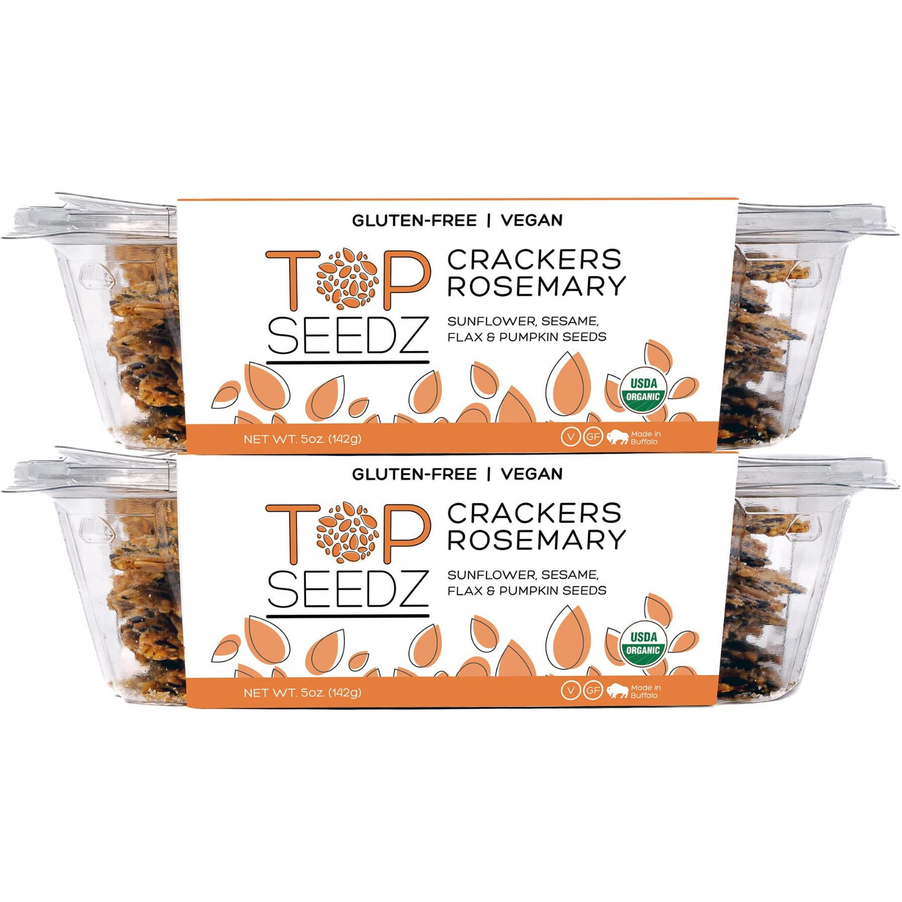 Top Seedz Certified Organic Gluten Free Rosemary Seed Crackers | 2-Pack | 5 Ounces | Healthy Vegan Crackers With Plant Based Protein | Made Of Sunflower, Flax, Sesame And Pumpkin Seed