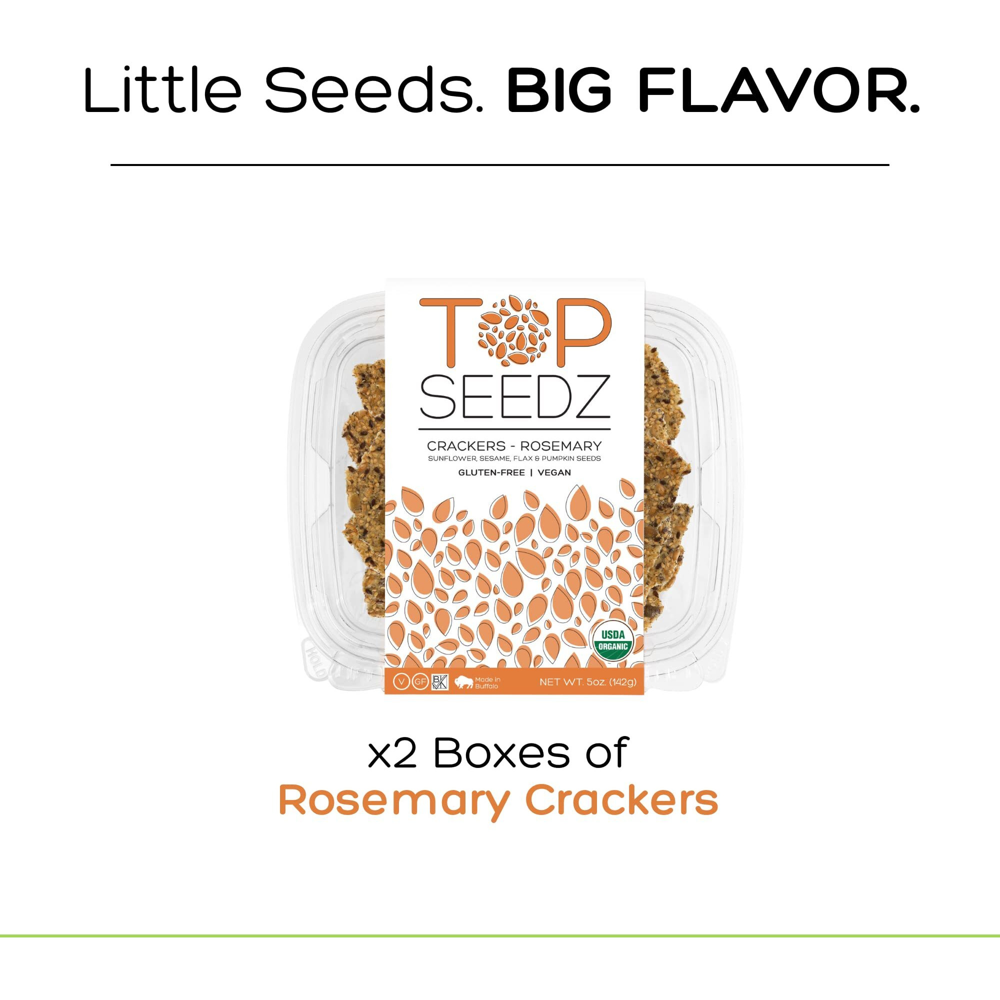 Top Seedz Certified Organic Gluten Free Rosemary Seed Crackers | 2-Pack | 5 Ounces | Healthy Vegan Crackers With Plant Based Protein | Made Of Sunflower, Flax, Sesame And Pumpkin Seed