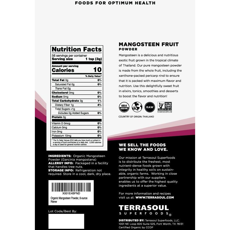 Terrasoul Superfoods Mangosteen Fruit Powder (Organic), 6 Ounces