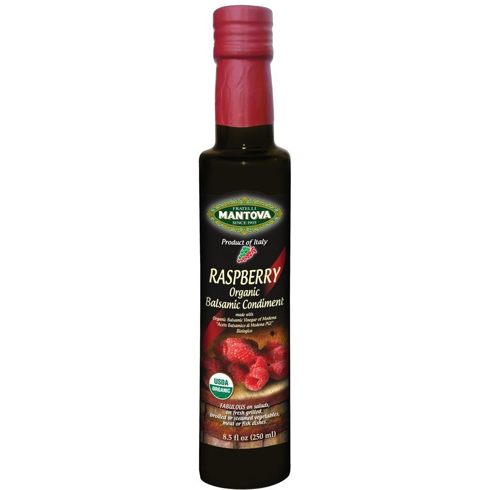 Mantova Organic Raspberry Balsamic Vinegar Of Modena, Perfect For Salad Dressing, Pasta Salad, Ice Cream And Cocktails, 8.5 Oz