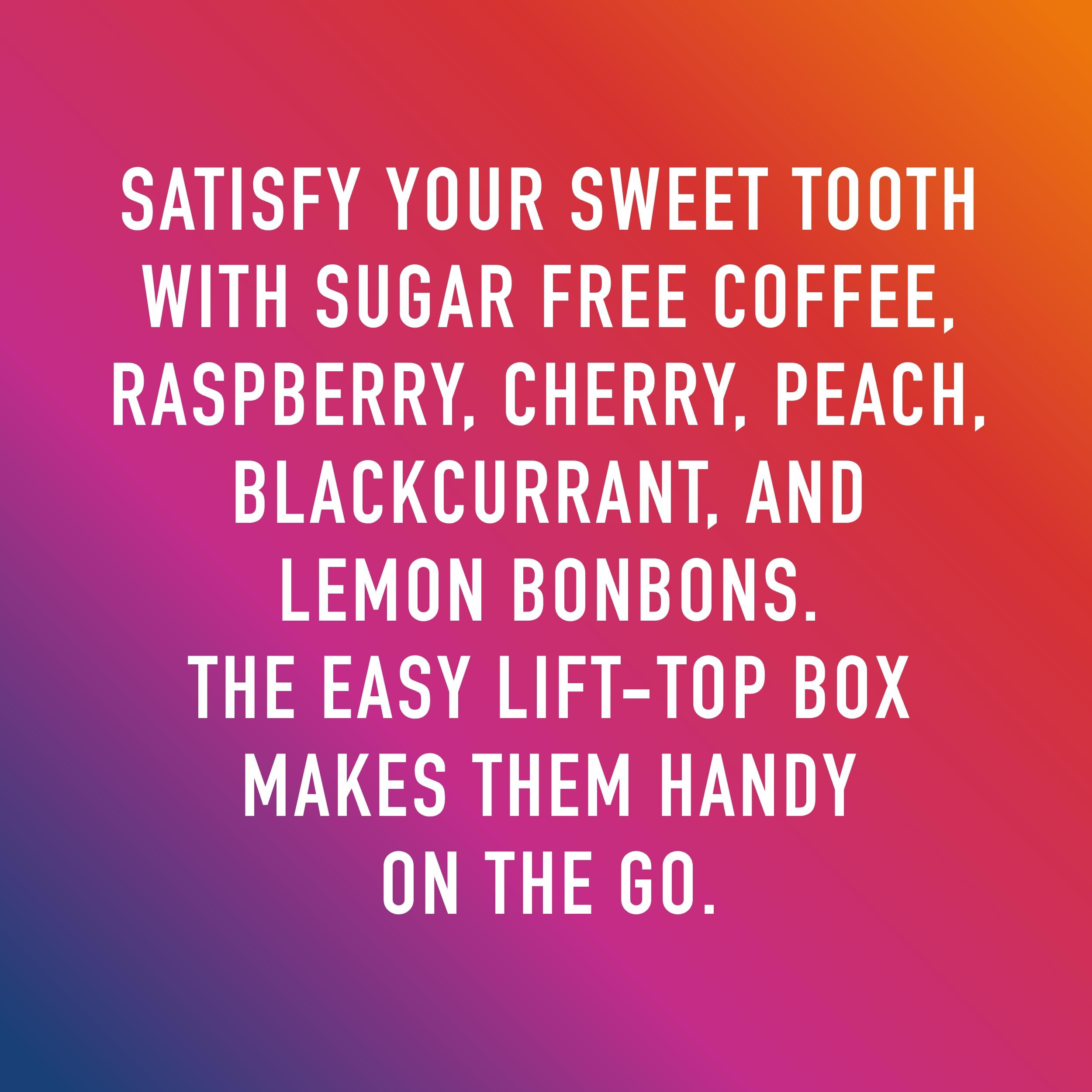 Swiss Imports Sugar Free Bonbons Hard Candy Drops Trial Pack Of Cherry, Coffee, Lemon, Peach, Blackcurrant, And Raspberry, 2 1.4 Oz/ 40G Box And 12 Individually Wrapped Pieces