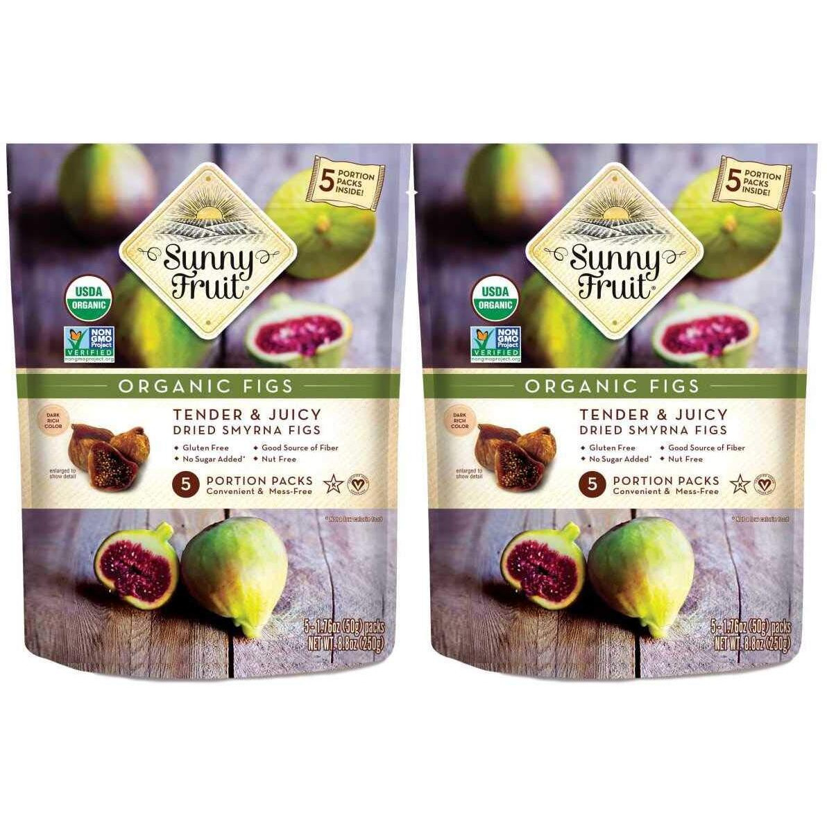 Turkish Dried Figs - Sunny Fruit (Pack Of 2) - (5) 1.76Oz Portion Packs Per Bag | Purely Figs - No Added Sugars, Sulfurs Or Preservatives | Non-Gmo, Vegan, Halal & Kosher