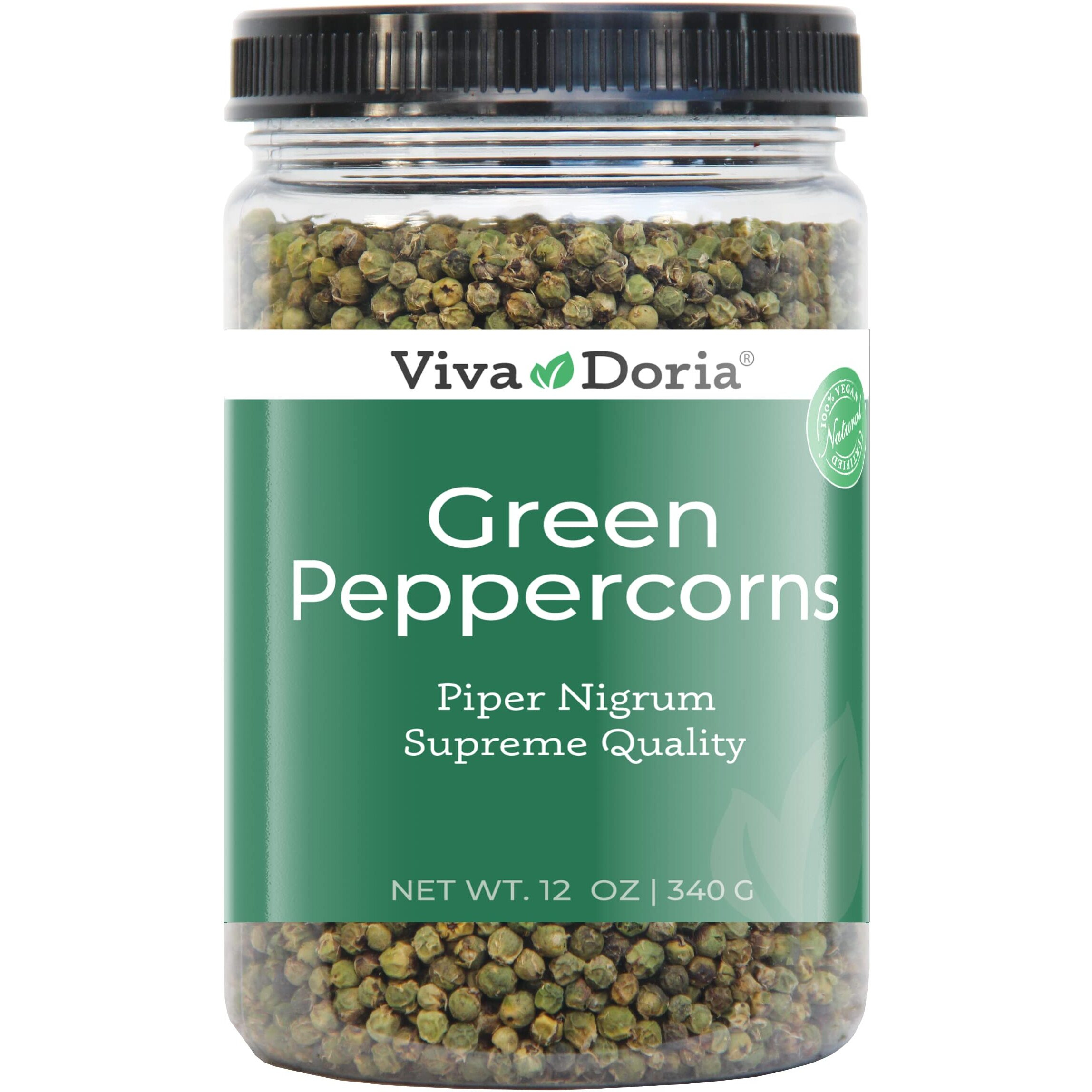 Viva Doria Green Peppercorns, Whole Green Pepper, Steam Sterilized,12 Oz (340 G), For Grinder Refills