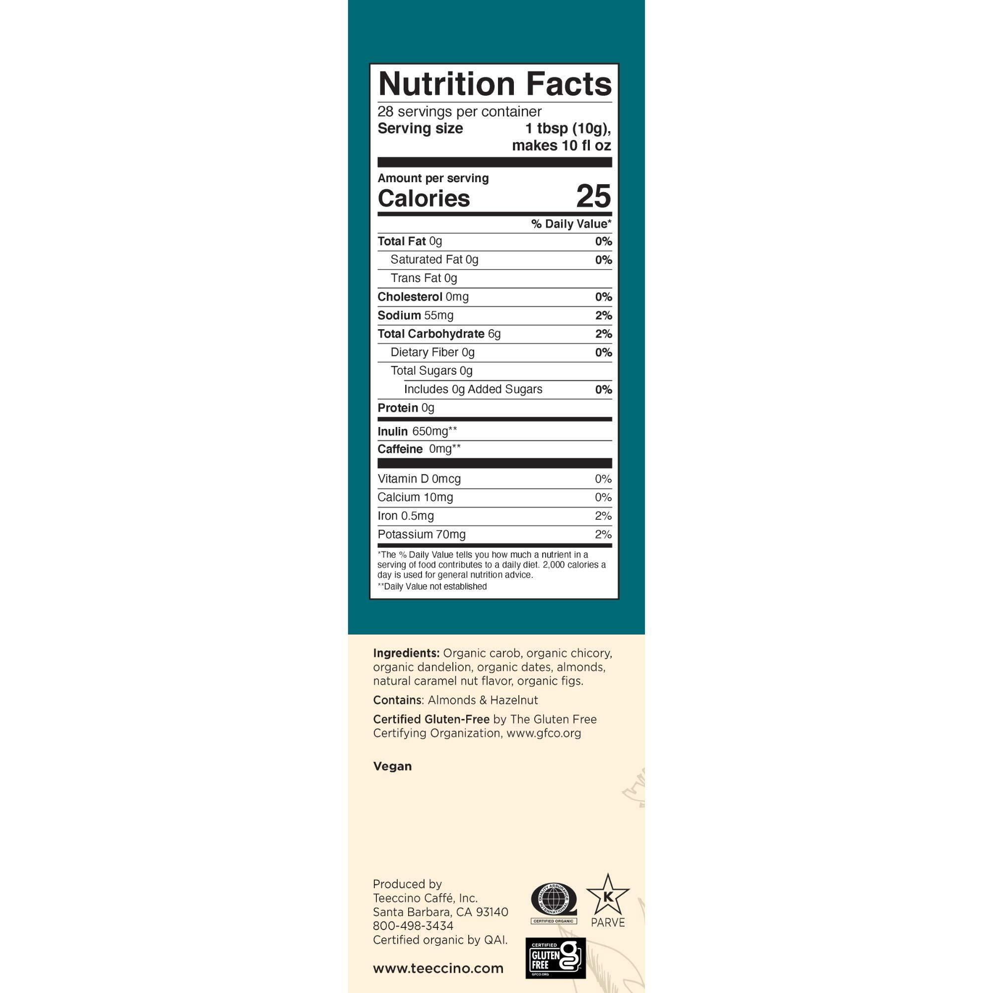 Teeccino Dandelion Caramel Nut Herbal Coffee - Caffeine-Free Coffee Alternative With Prebiotics, Gluten Free, Acid Free - Medium Roast, 10 Oz (Pack Of 3)