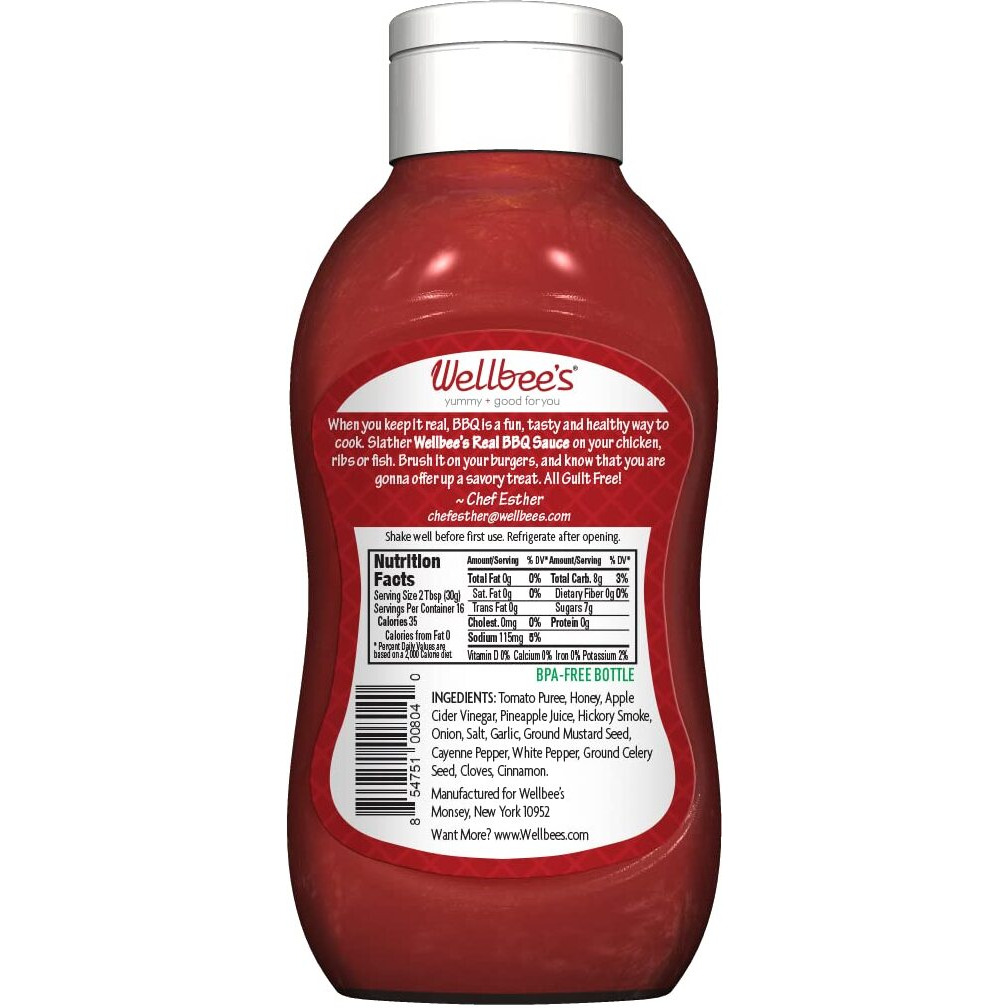 Wellbee's Honey Bbq Sauce - All Natural - 16 Oz - Made W/Real Honey - Paleo & Scd Approved - Preservative Free, Refined Sugar-Free