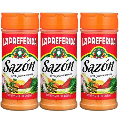 La Preferida Saz  N Seasoning - All-Purpose Mexican Spice Blend, Vegan, Bold Flavor Of Paprika, Garlic And Onion, One-Step Seasoning For A Fool-Proof Meal, 8 Oz (Pack Of 3)