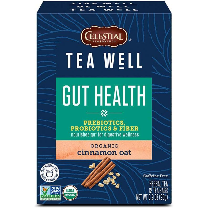Celestial Seasonings Teawell Herbal Tea, Gut Health, Organic Cinnamon Oat, 12 Count (Pack Of 6)