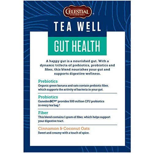 Celestial Seasonings Teawell Herbal Tea, Gut Health, Organic Cinnamon Oat, 12 Count (Pack Of 6)