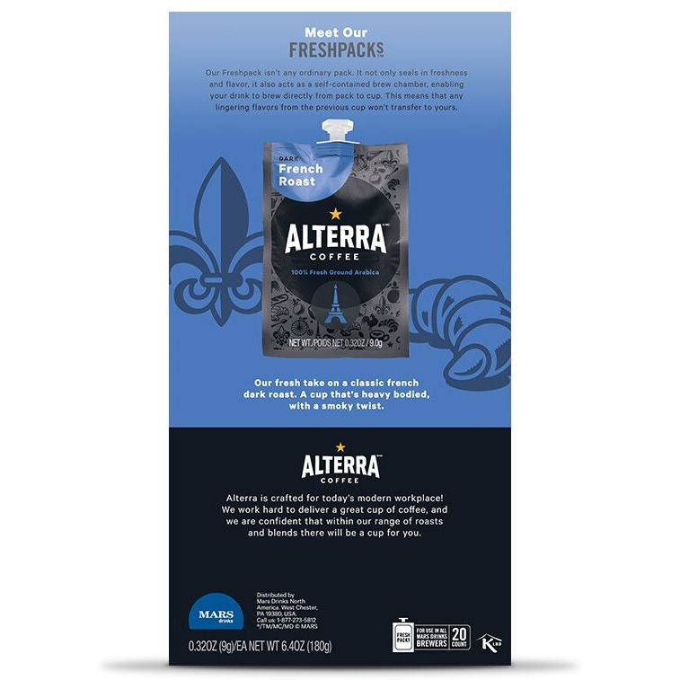 Alterra Coffee French Roast Single Serve Freshpacks For Mars Drinks Flavia Brewer, 20 Packets