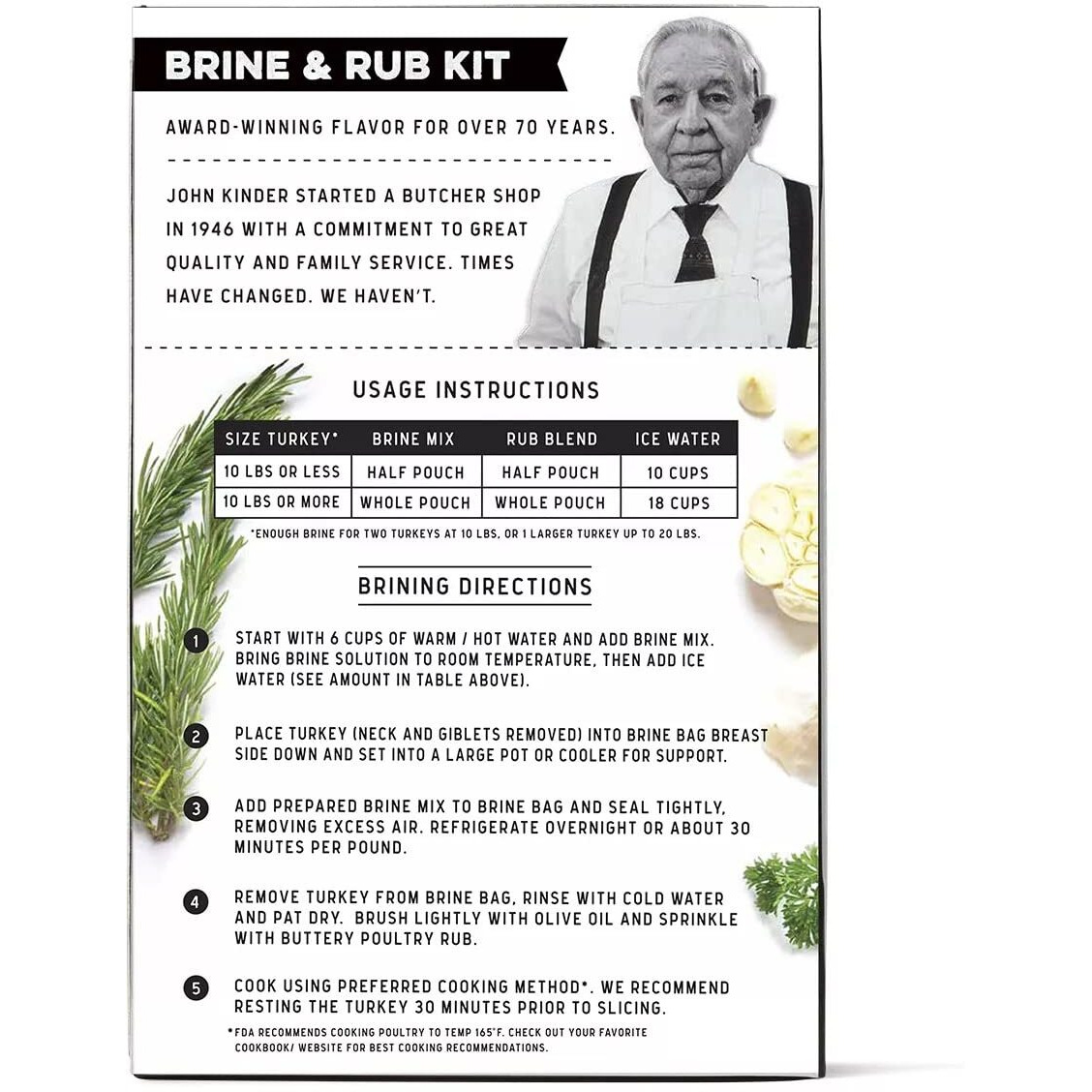 Kinder's Butcher's Brine And Rub Kit, Includes Buttery Poultry Rub, Butcher's Master Brine Mix And Heavy Duty Brine Bag For Up To A 20Lb Turkey, 11.25Oz Kit