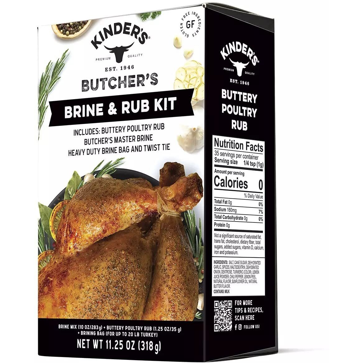 Kinder's Butcher's Brine And Rub Kit, Includes Buttery Poultry Rub, Butcher's Master Brine Mix And Heavy Duty Brine Bag For Up To A 20Lb Turkey, 11.25Oz Kit