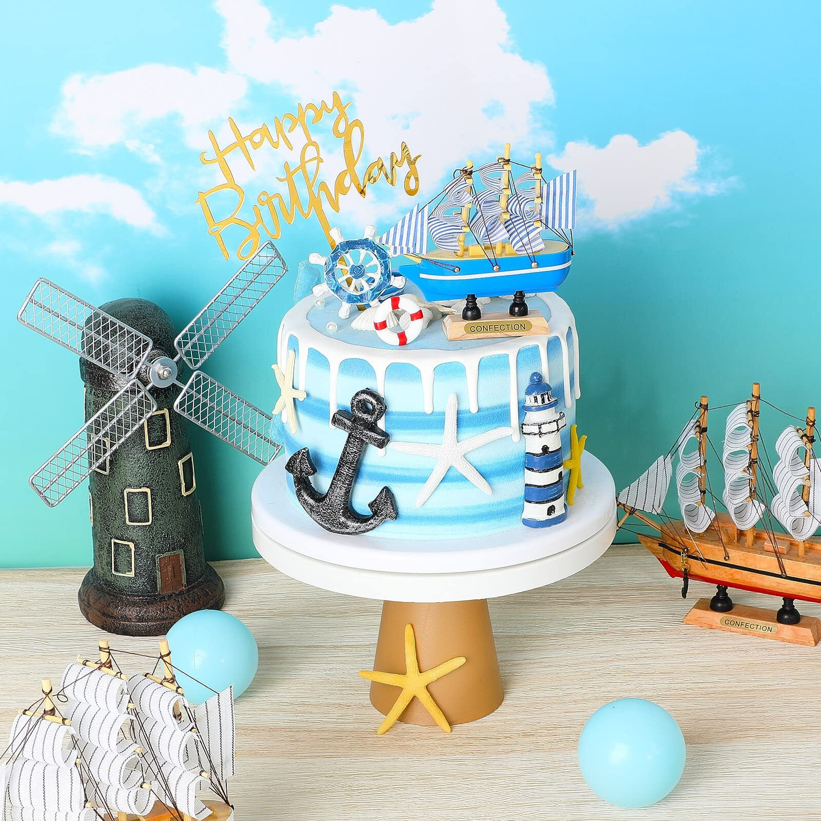 19 Pcs Nautical Cake Topper Pirate Cake Topper Ship Theme Cake Topper Nautical Cupcake Topper Nautical Party Decorations For Birthday Nautical Wedding Baby Shower Summer Party Decor
