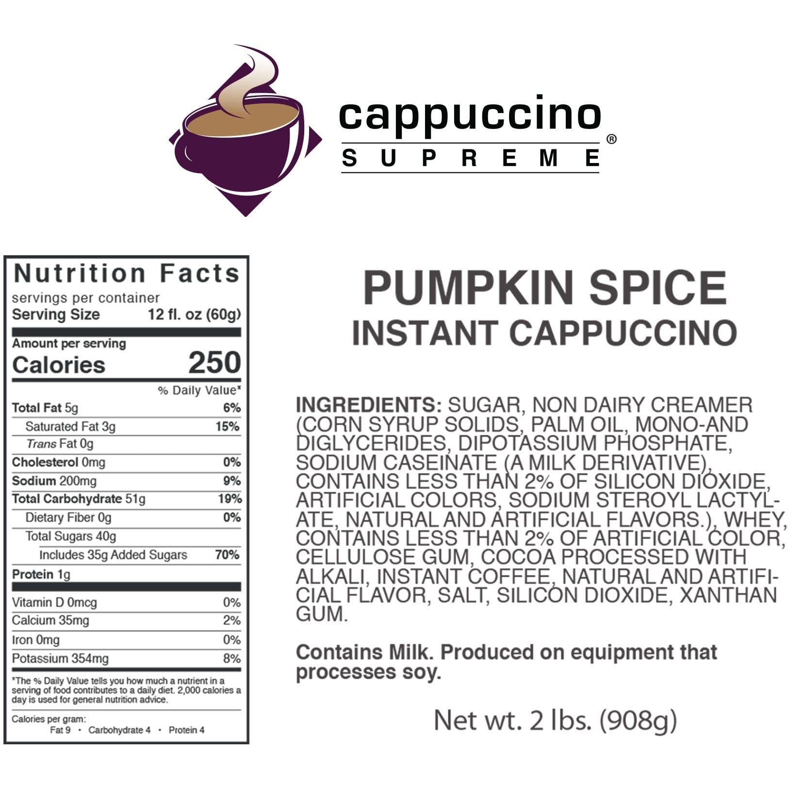 Cappuccino Supreme 2 Lb Bag Pumpkin Spice Instant Cappuccino Mix