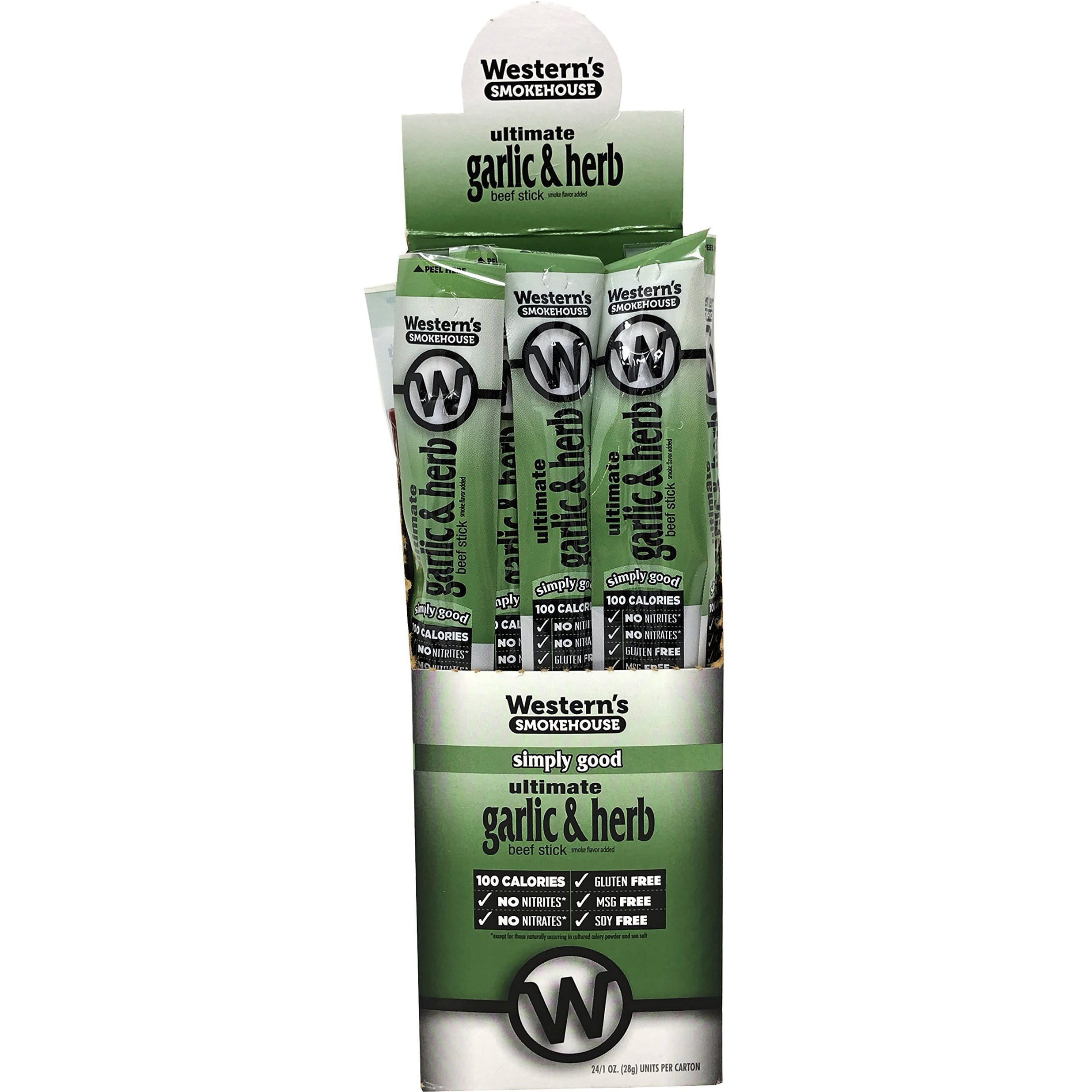 Westerns Smokehouse Individually Wrapped Wood Smoked Meat Snack Sticks - 1.0 Ounce, Pack Of 24 (Garlic & Herb)