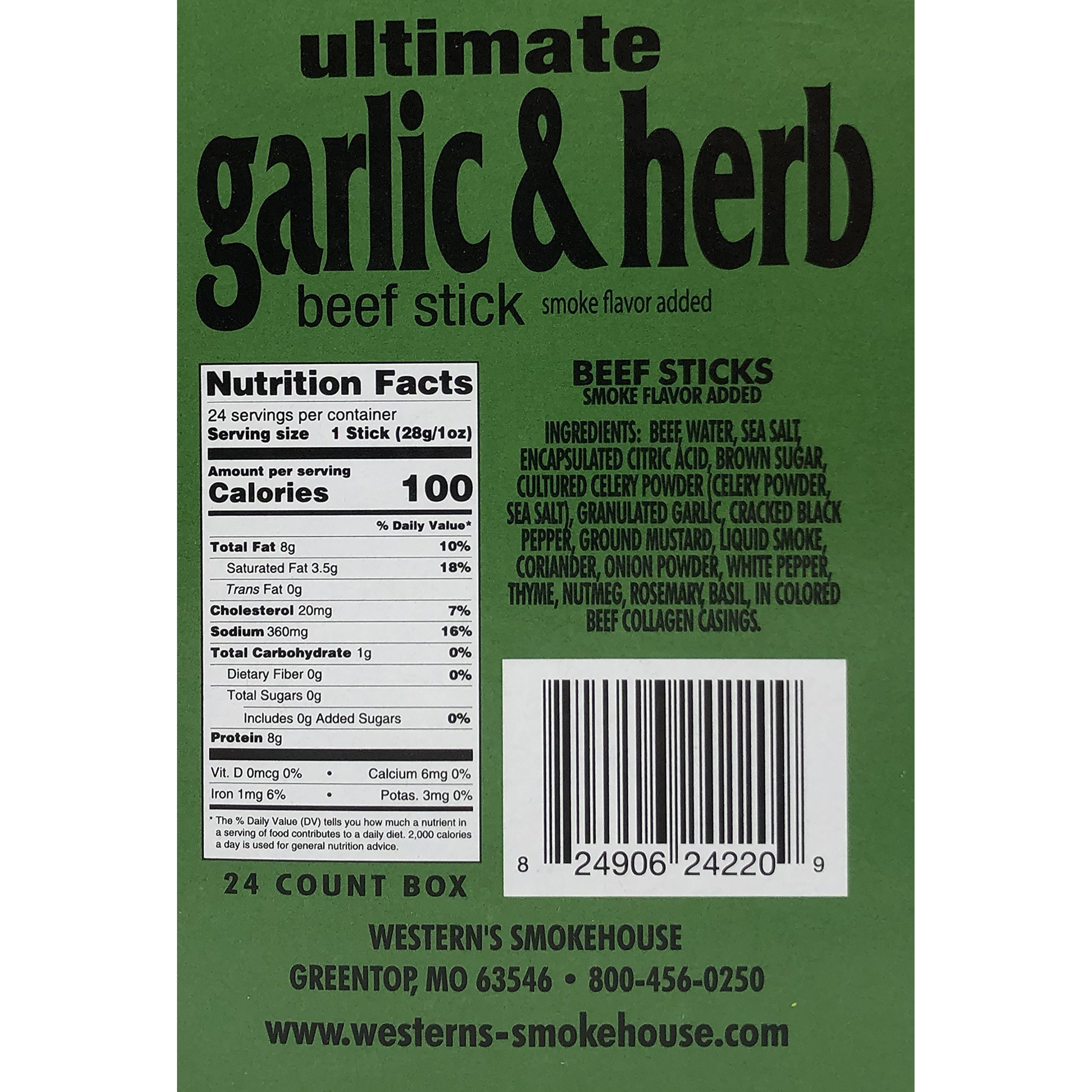 Westerns Smokehouse Individually Wrapped Wood Smoked Meat Snack Sticks - 1.0 Ounce, Pack Of 24 (Garlic & Herb)