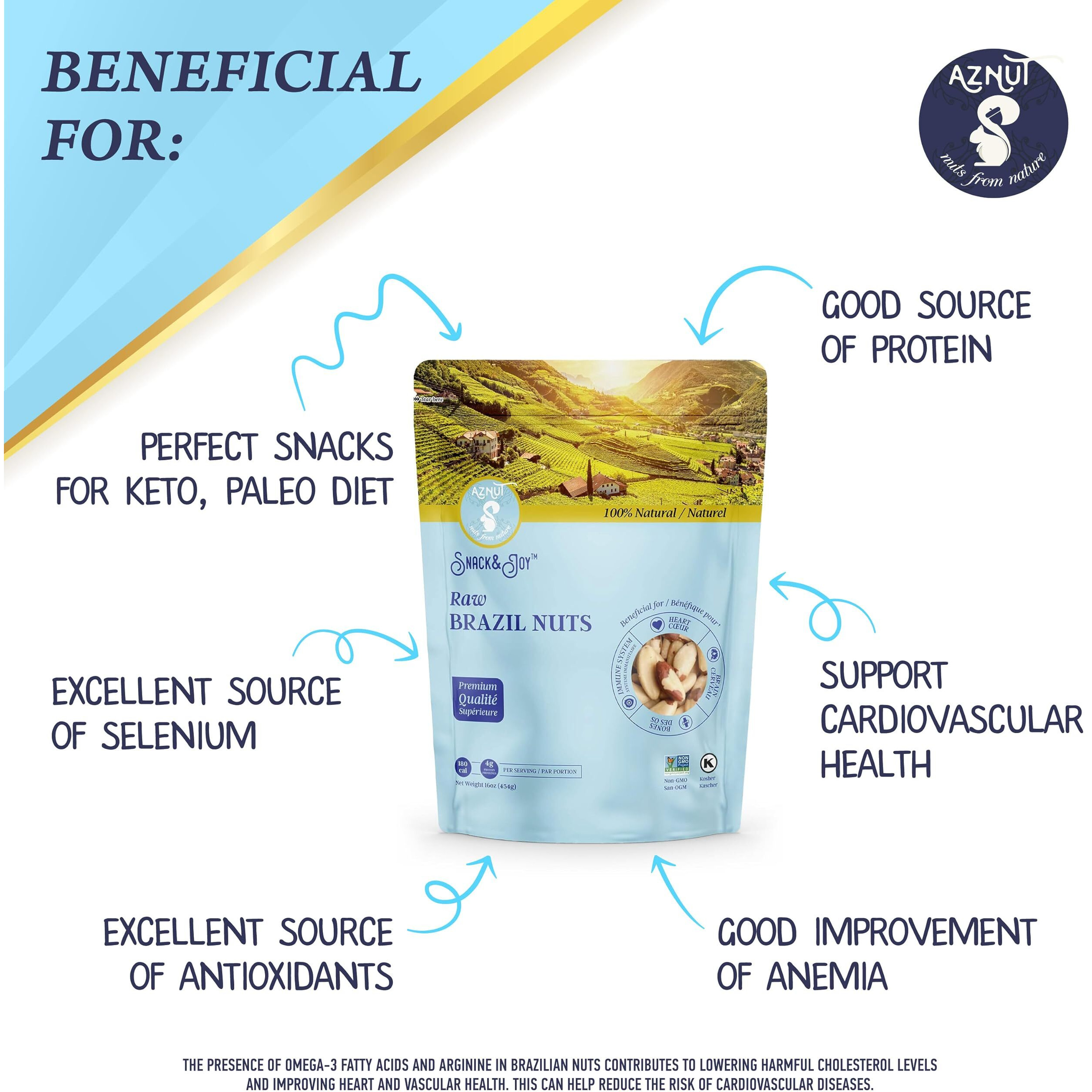 Aznut Brazil Nuts, Superior To Natural And Raw Shelled, No Ppo, Vegan And Keto Friendly, Gluten Free, Peanut Free And Vegan, Non Gmo Certified Premium Quality Super Food, Fresh And Crunchy, Kosher Certified (Raw, 3 Lb)