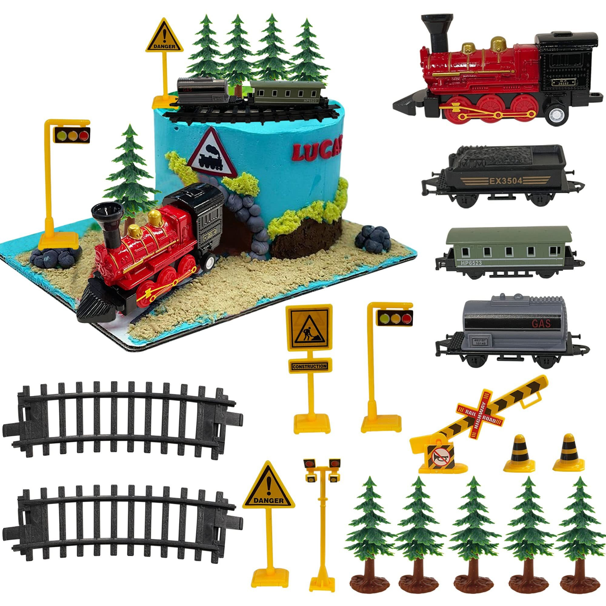 18Pcs Train Cake Decorations Train Cake Toppers Train Birthday Party Supplies Train Track Traffic For Birthday Railway Steam Train Theme Party Decorations