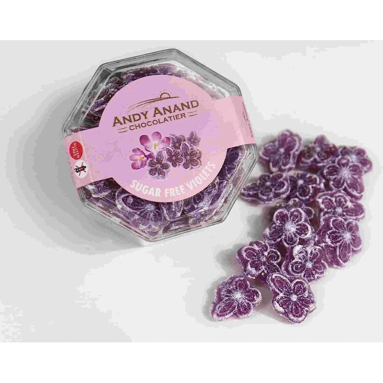 Andy Anand Sugar Free Candy Violets 50Pc - Typical Old Fashioned Hard Candy Dragee - Flower Shaped Five Petals Stevia Candy - Zero Sugar Candy With The Essence Of Violet & Sweetened With Stevia