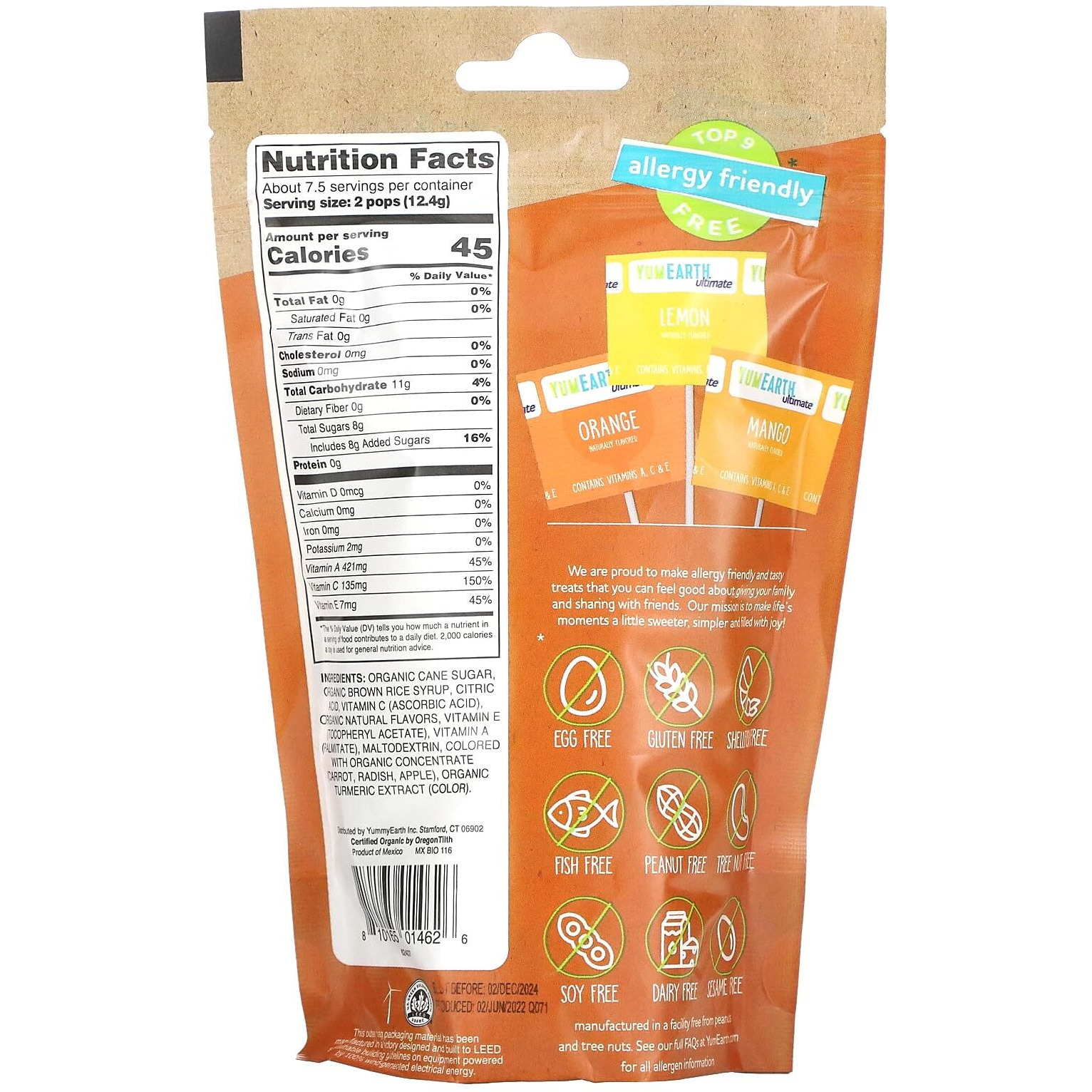 Yumearth Ultimate Organic Anti Oxidant Lollipops, 15 Count, Allergy Friendly, Gluten Free, Non-Gmo, Vegan, No Artificial Flavors Or Dyes
