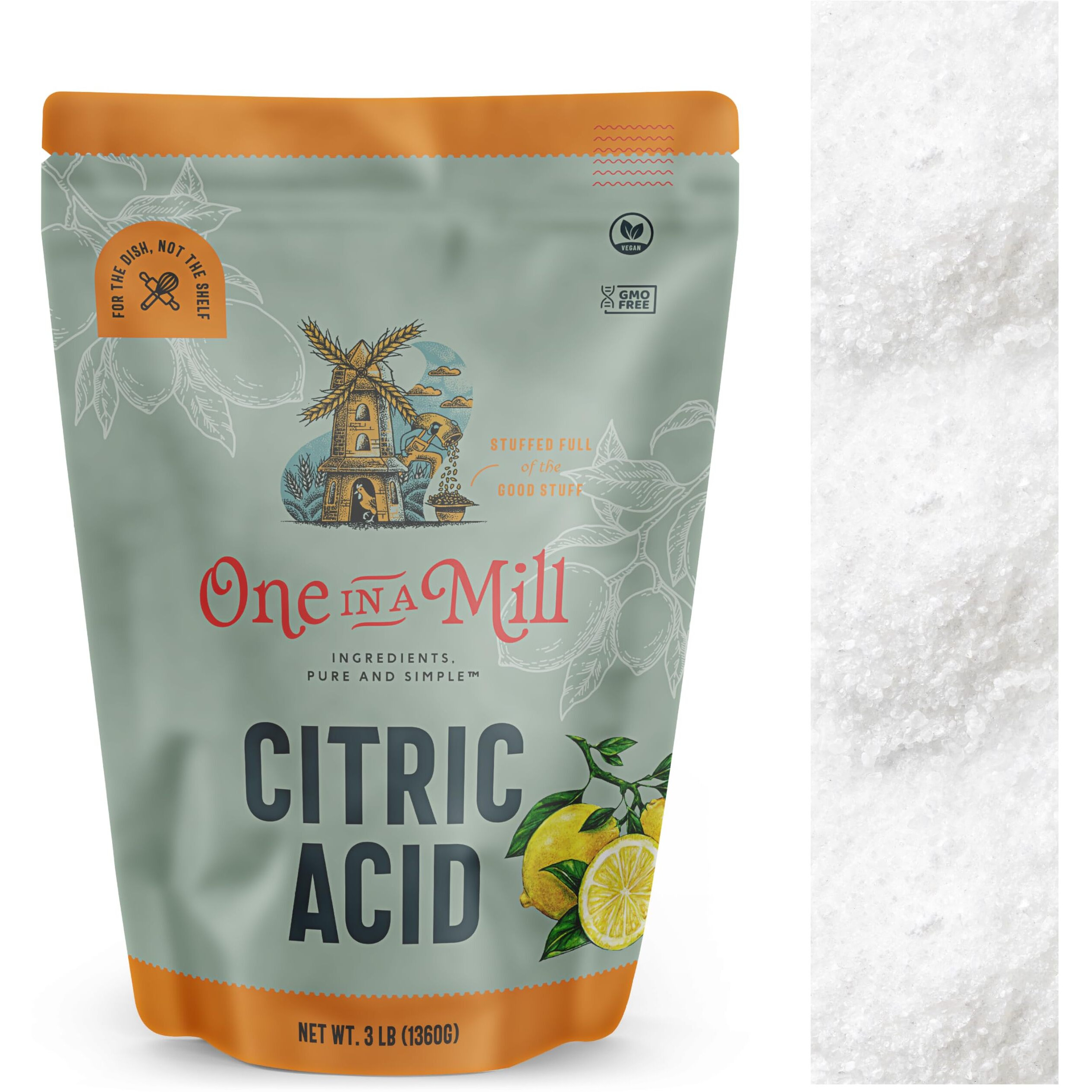 One In A Mill Citric Acid 3Lb | Food Grade Ou Kosher Flavor Enhancer For Cooking, Baking & Canning Preservative | Use For Diy Skincare, Bath Bombs, Water Softener & Cleaning Hard Water Stains