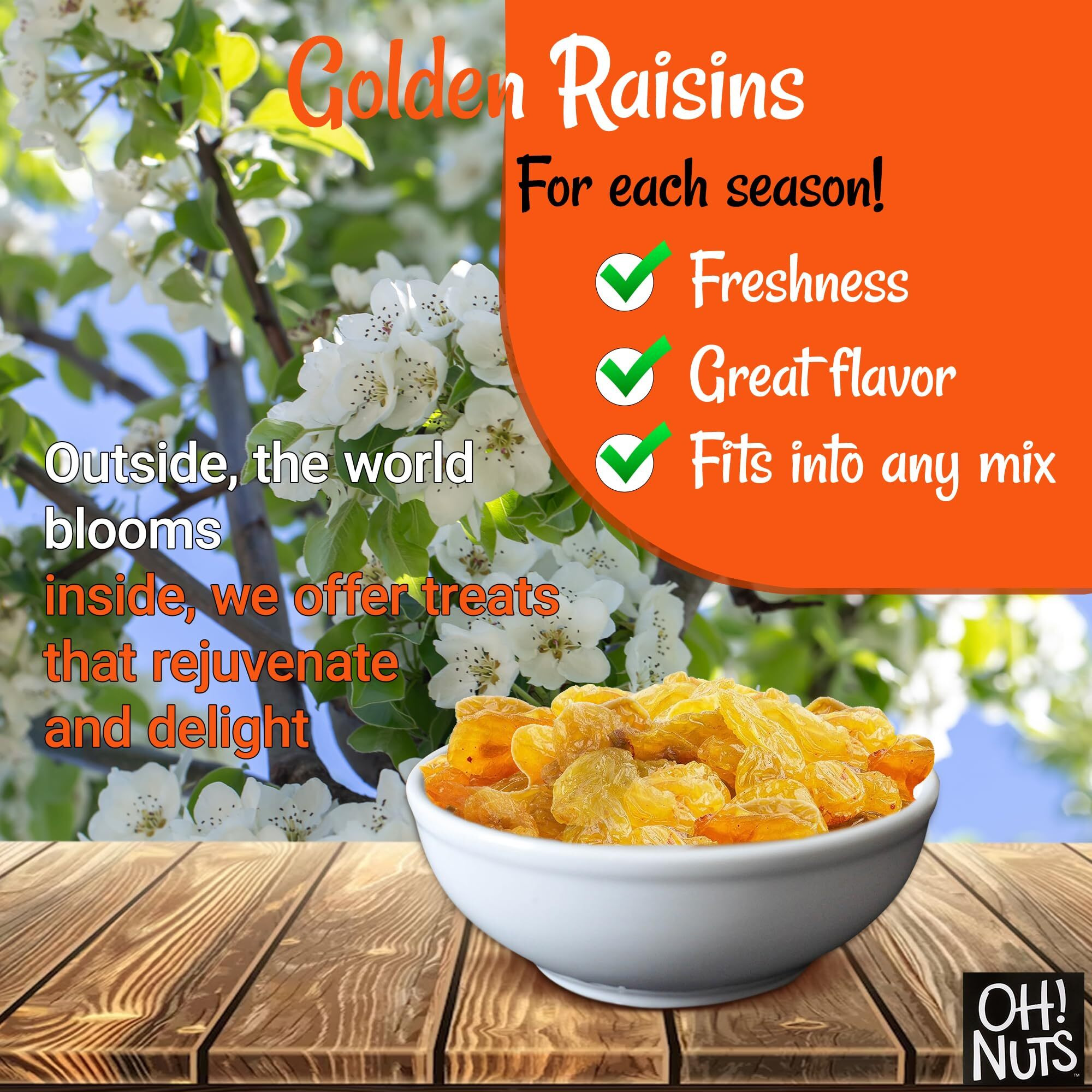 Golden Raisins | 2 Lb - Sun Dried Fruit | No Sugar Added | Dehydrated Fruit Bites | Packed In New York Zip-Seal Bag For Exceptional Freshness By Oh Nuts