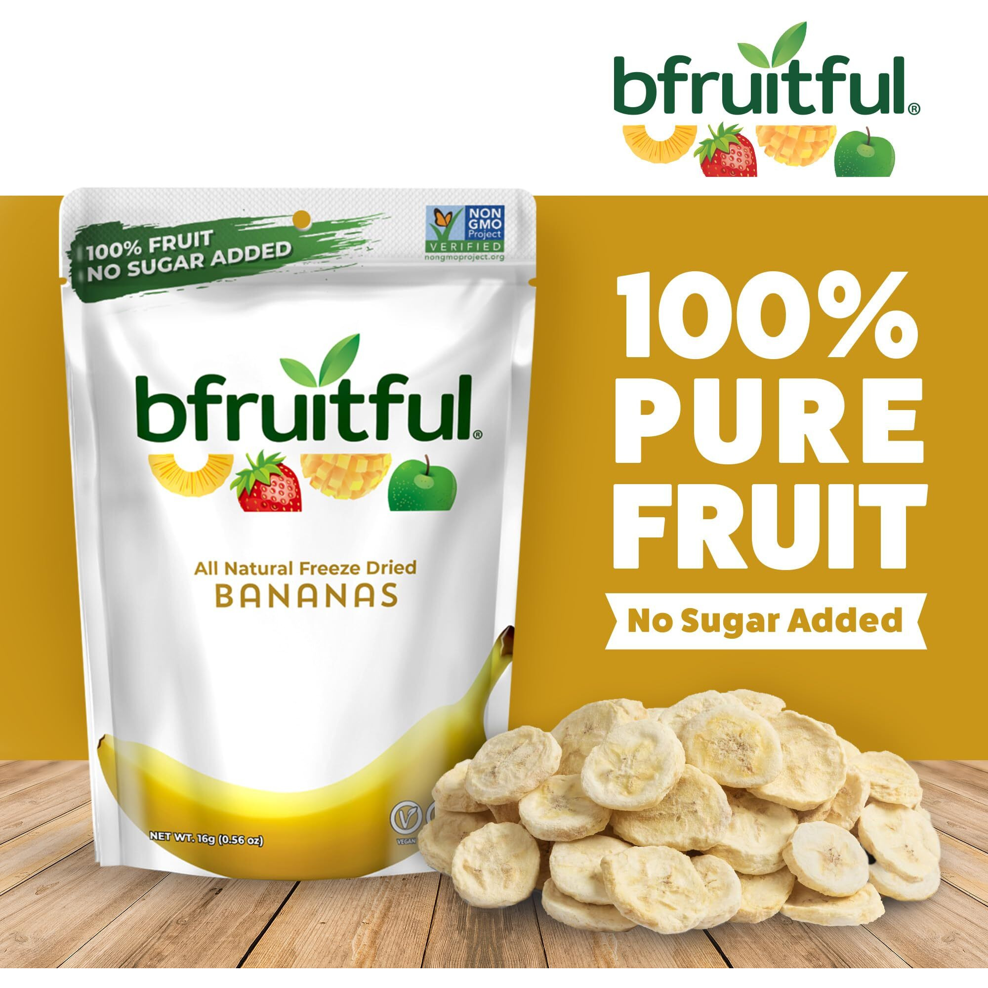 Bfruitful Freeze-Dried Banana, Freeze Dried Fresh Fruit Bites, Gluten Free, Vegan, Dairy Free, Kosher, No Sugar Added, Non Gmo, Healthy Snacks For Kids Or Adults, Single Snack Packs, 24 Pack