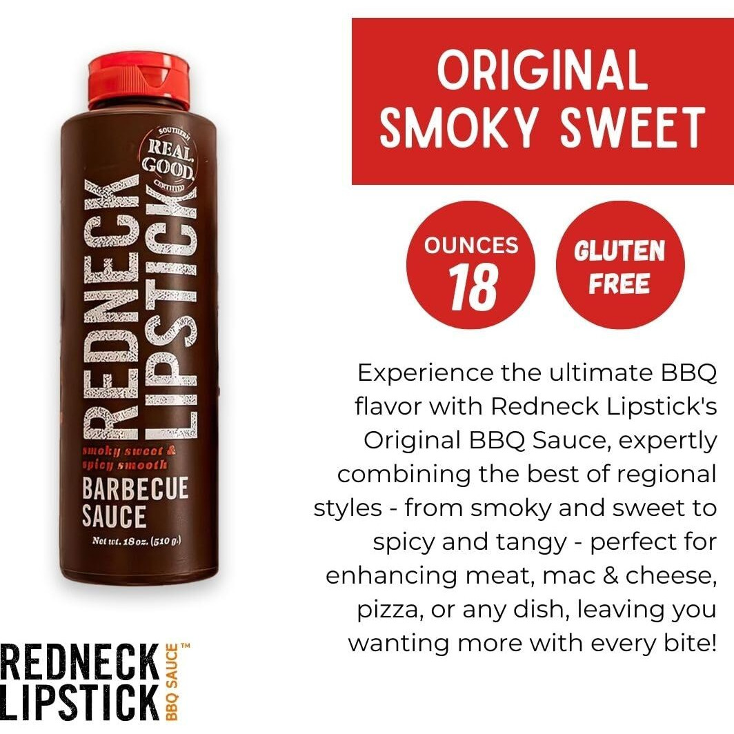 Redneck Lipstick Original Bbq Sauce, Smoky Sweet And Spicy Smooth, Ideal For All Recipe, Bbq Game With Authentic American Flavor, 3 Pack (18 Ounce)