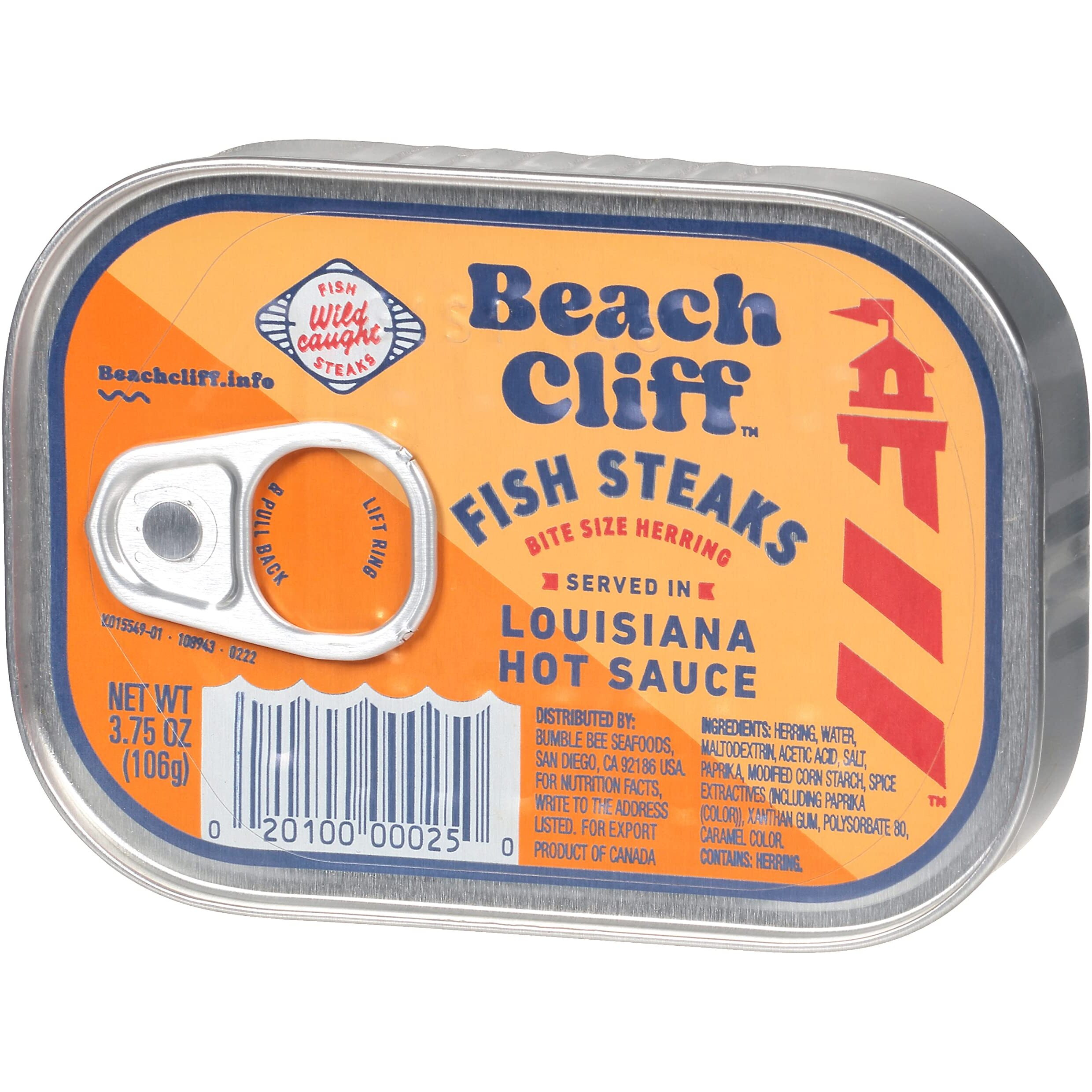 Beach Cliff Wild Caught Fish Steaks In Louisiana Hot Sauce, 3.75 Oz Can (Pack Of 12) - 15G Protein Per Serving