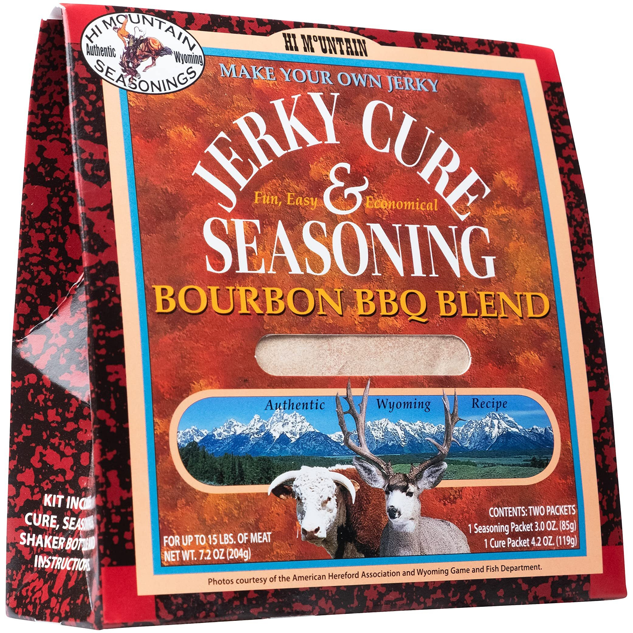 Hi Mountain Jerky Seasoning And Cure Kit | Bourbon Bbq Blend | Create Savory Homemade Beef Jerky | Great For Beef, Deer, Elk, & Venison | Mix Will Season Up To 15Lbs. Of Meat (1 Box)