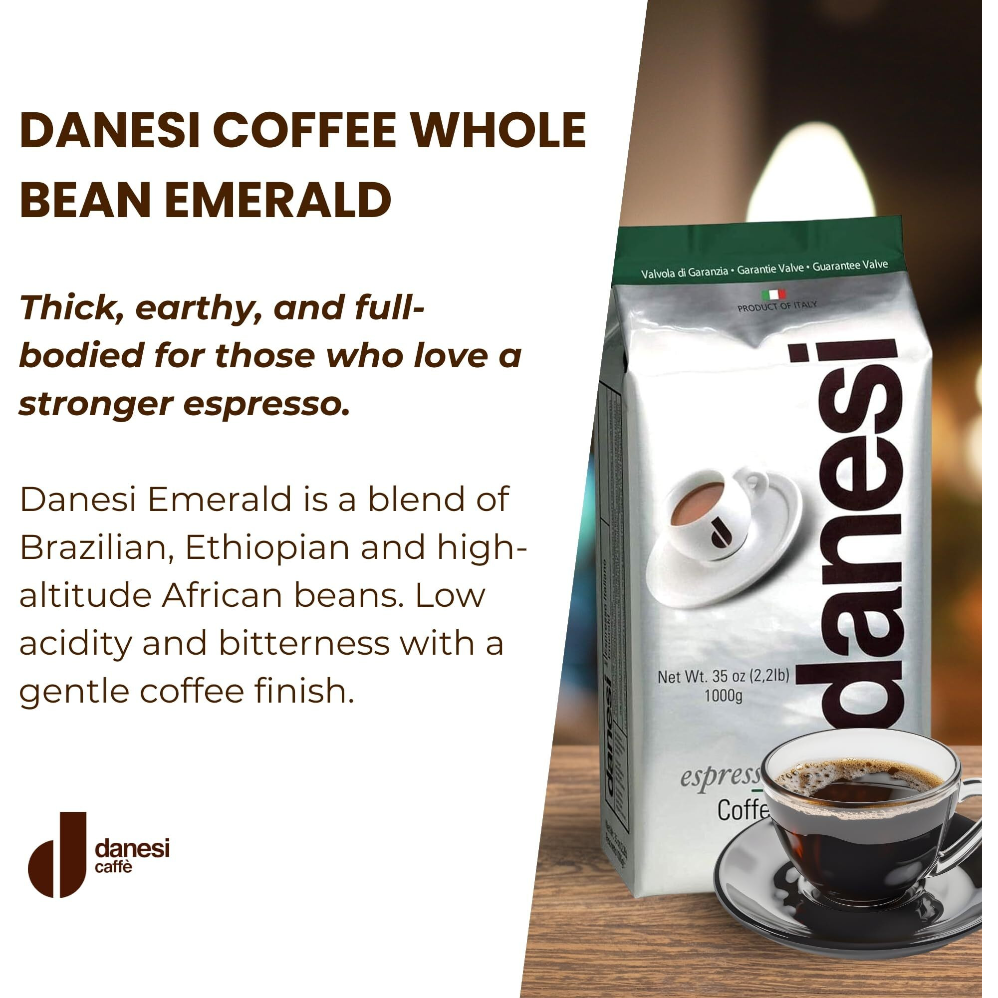 Danesi Caffe Italian Coffee Beans - Whole Roasted Coffee Beans For Espresso - Espresso Coffee Beans & Medium Roast Whole Bean - Coffee Bean - Coffee Beans Espresso - Coffee Whole Bean - Emerald (4.5Lb)