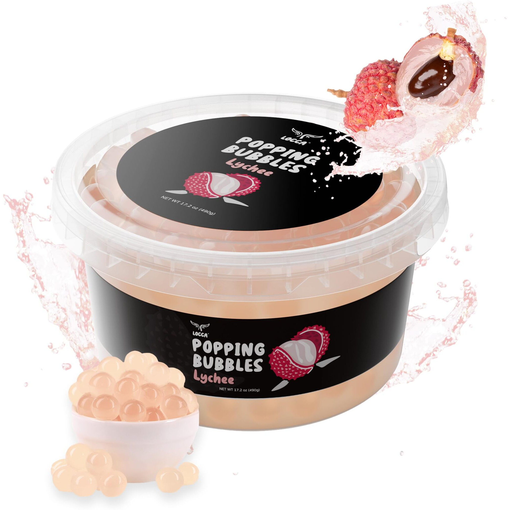 Lychee Popping Boba Pearls, Premium Boba Popping Pearls With Real Fruit Juice Bursting Boba Pearls Popping Bubbles Instant Tapioca Pearls Jelly For Bubble Tea Kit Boba Tea Kit For Kids (1 Pack X 17Oz)